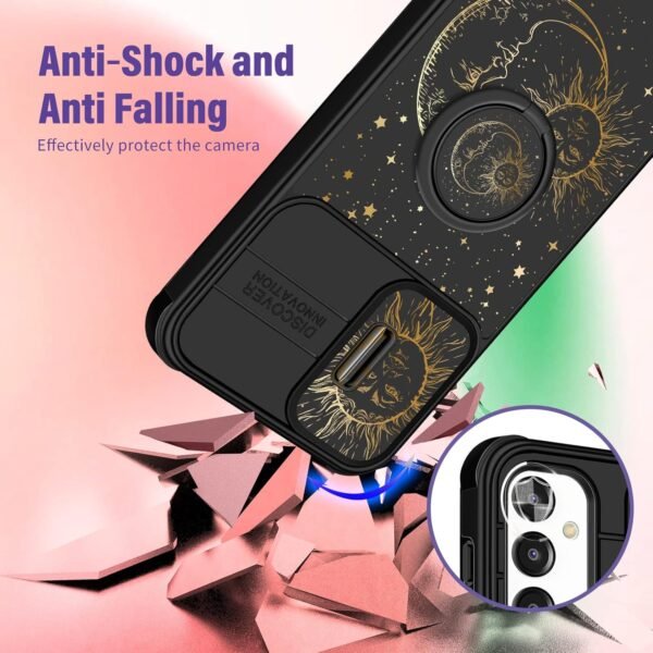 (2in1 for Samsung A14 5G Case for Women Cute Girls Cover Sun Moon Stars Fun Funny Girly Kawaii Aesthetic Cool Black Design with Camera Cover and Ring Stand for Samsung Galaxy A14 5G Case - Image 4