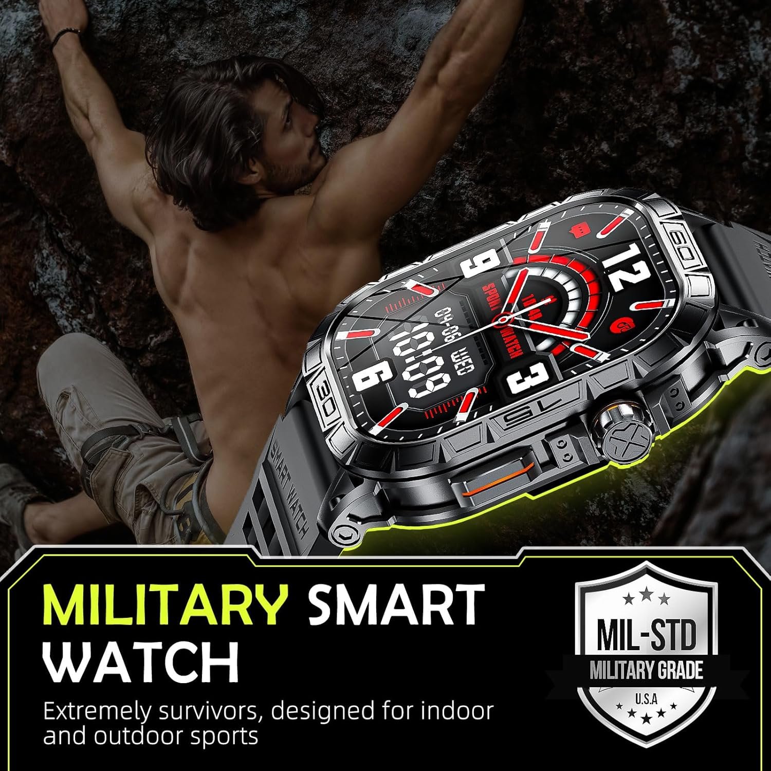 Smart Watches for Men 1.96” Big Screen AMOLED Always On Display Answer Call Fitness Tracker with Heart Rate Sleep Monitor Pedometer Full Touchscreen Tactical Smartwatch Compatible for iPhone Android - Image 4