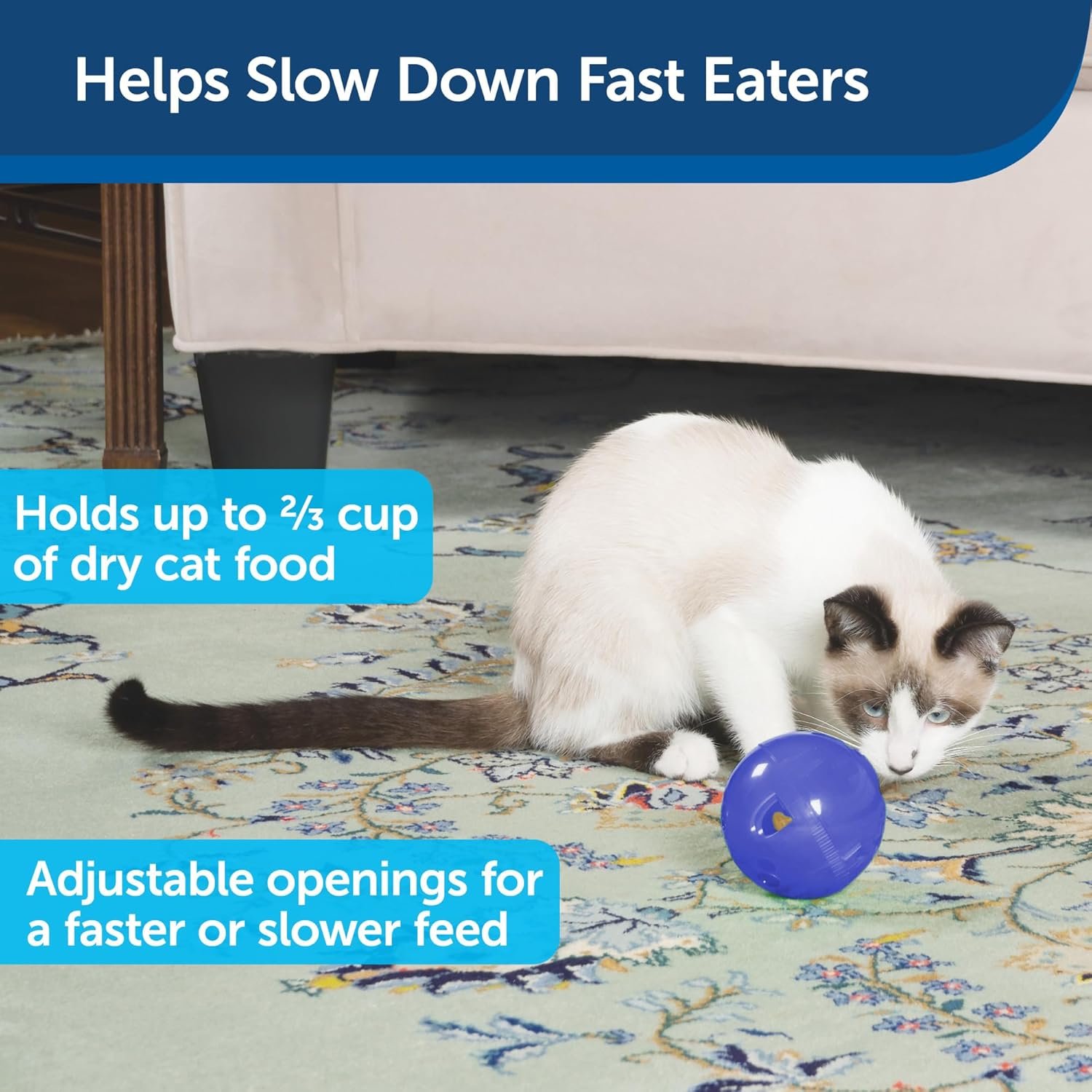 PetSafe Slimcat Feeder Ball - Interactive Game for Your Cat - Fill with Food and Treats - Blue - Image 3