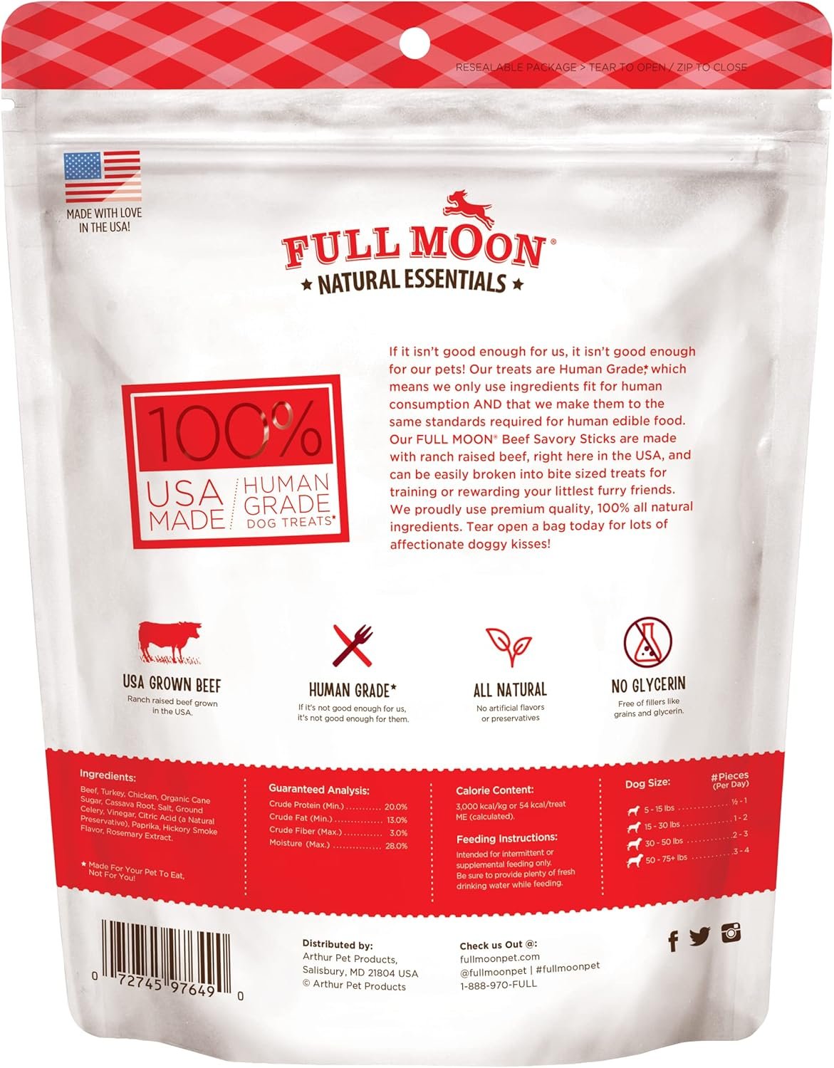 Full Moon All Natural Human Grade Dog Treats, Essential Beef Savory Sticks, 22 Ounce, 1.375 Pound (Pack of 1) - Image 3