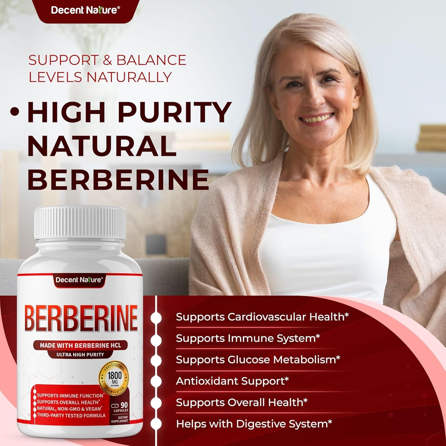 Berberine Supplement 1800mg - Premium Berberine HCl 97% High Purity Berberine Plus, Supports Immune System, High Potency Berberine Hydrochloride, Non-GMO Vegan, for Men Woman 90 Capsules - Image 5