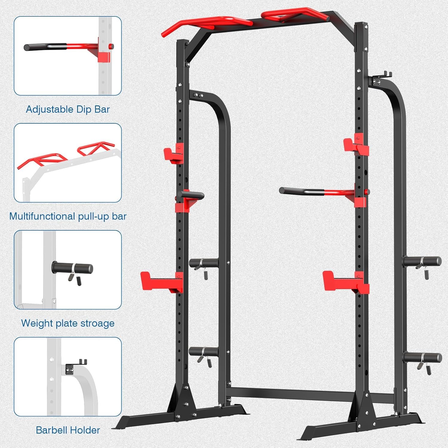 SunHome Power Cage Squat Rack, Multi-Functional Power Rack with J-Hooks, Dip Handles, Weight Plate and Olympic Bar Storage Home Gym - Image 5