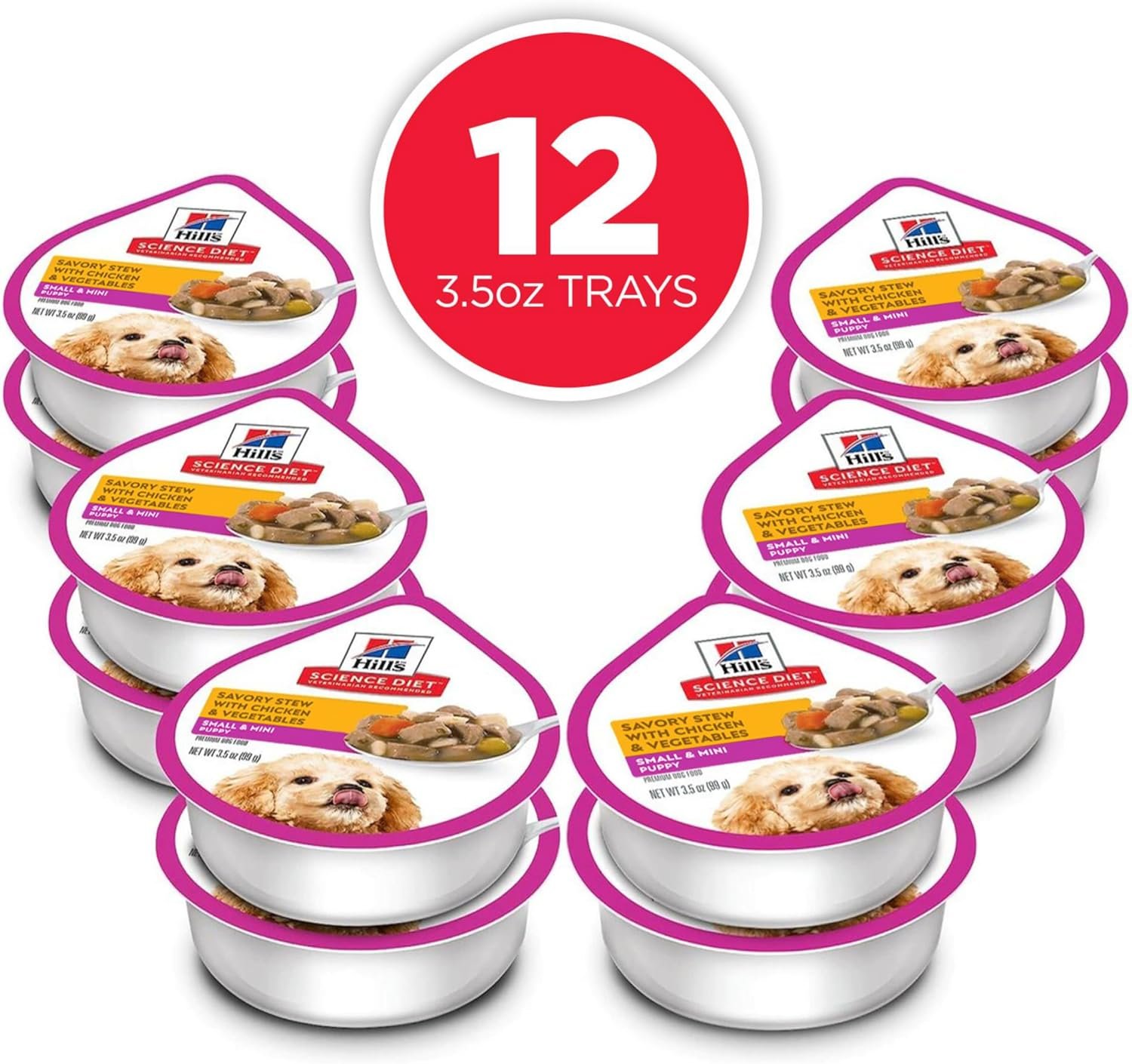 Hill's Science Diet Puppy, Puppy, Small & Mini Breeds Puppy Premium Nutrition, Wet Dog Food, Chicken & Vegetables Stew, 3.5 oz Tray, Case of 12 - Image 4