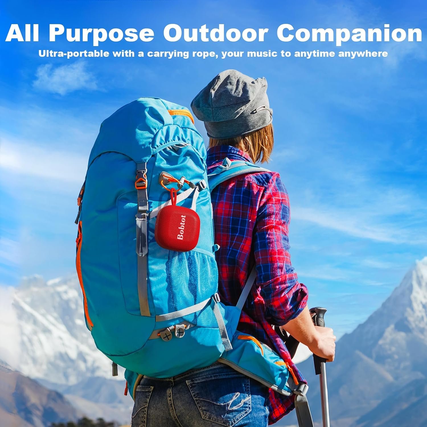 Bobtot Bluetooth Speaker Portable Wireless Speakers - 16 Hours Playtime Waterproof Speaker, Loud Stereo Sound, Mini Speaker with TWS, Built-in Mic, Strap to Carry for Home Travel Sport, Red - Image 3