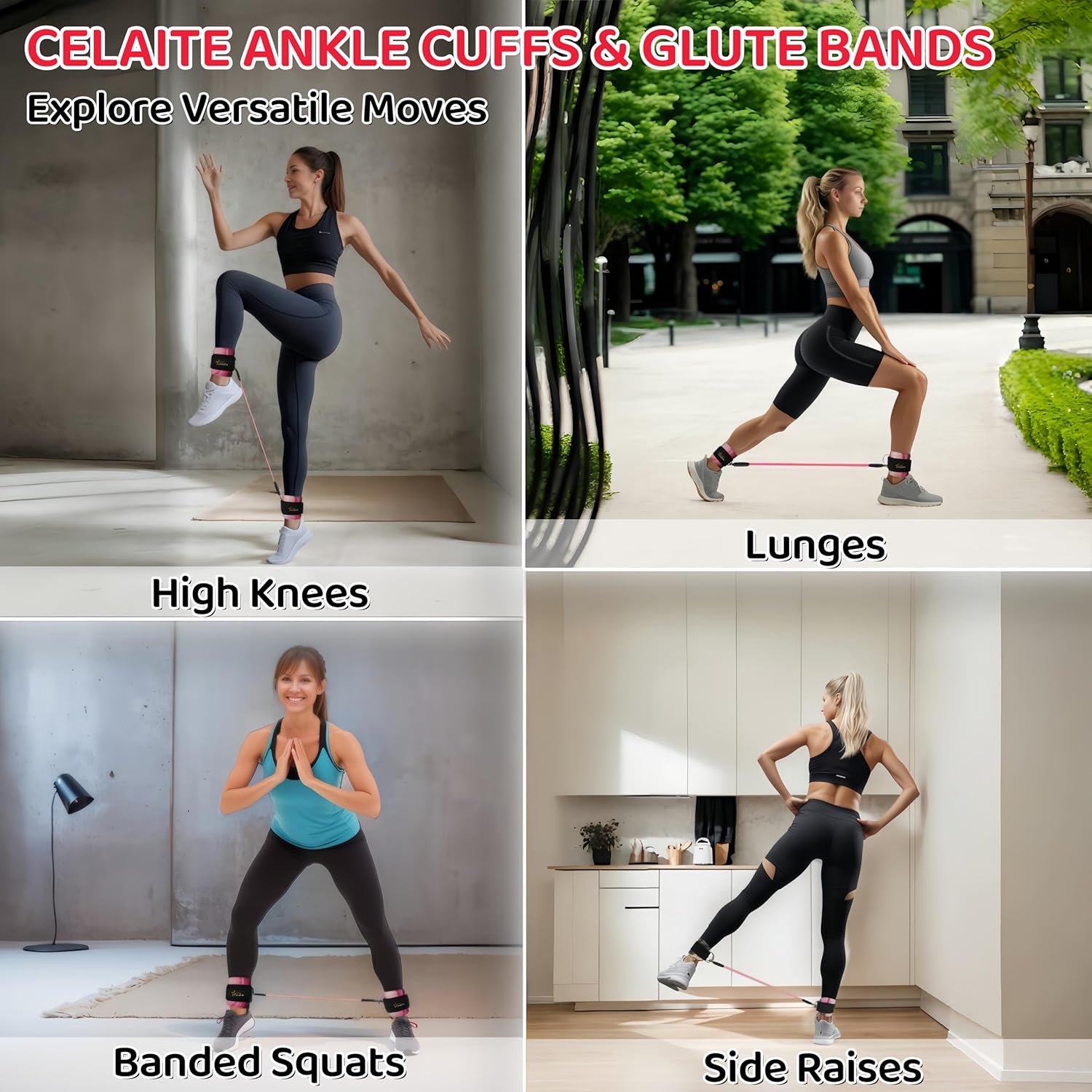 Ankle Resistance Bands with Cuffs, Ankle Straps with Resistance Bands for Working Out, Portable Booty Bands for Working Out, Kick Back Exercise Bands (10, 20, 30 lbs) & a Mesh Bag - Image 7