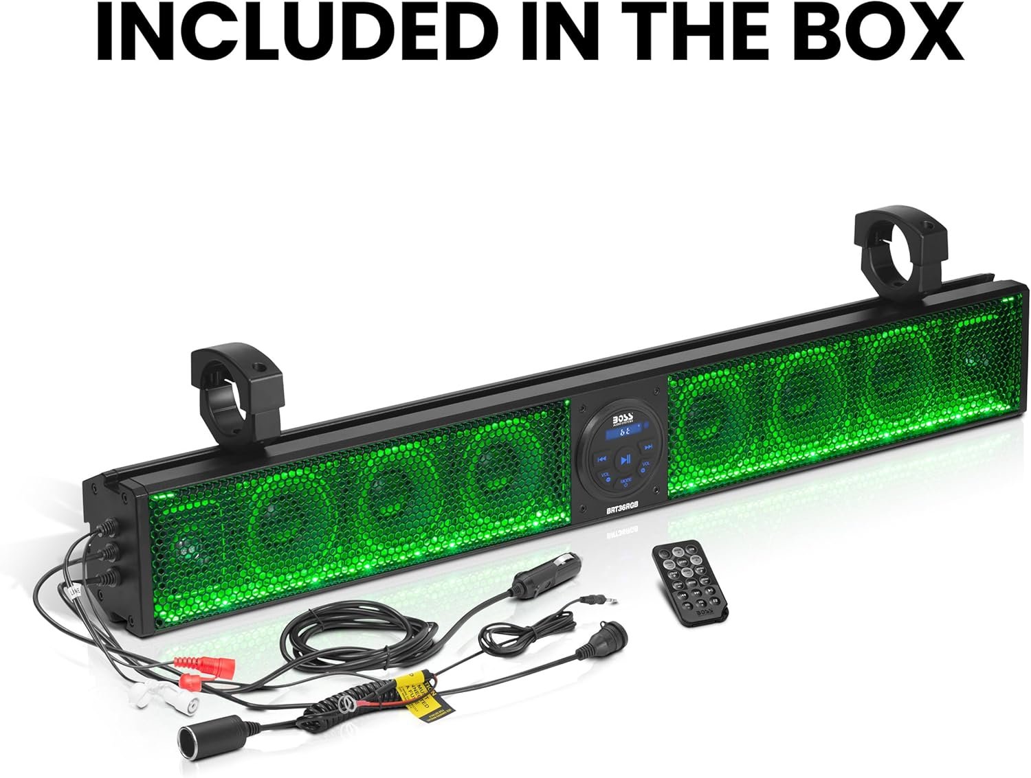 BOSS Audio Systems BRT36RGB ATV UTV Sound Bar - 36 Inches Wide, 4 inch Speakers, Full Range, 1 Inch Tweeters, IPX5 Weatherproof, Bluetooth, Built-in Amplifier, USB Port, Multicolor Illumination - Image 8