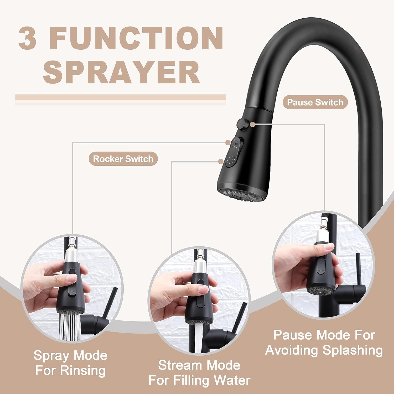 Touchless Kitchen Sink Faucet with Pull Down Sprayer, Herogo Matte Black Stainless Steel Motion Sensor Faucet with Soap Dispenser, Single Handle Smart Activated Kitchen Faucet for Farmhouse RV Sink - Image 4