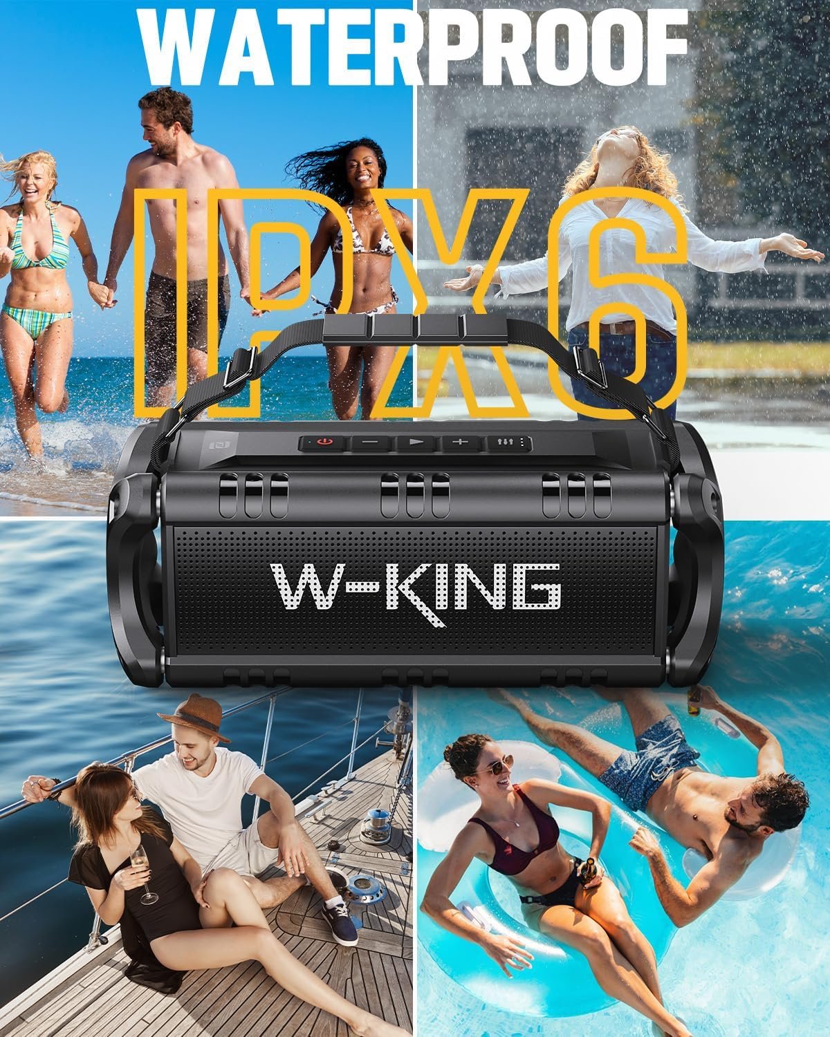 W-KING Bluetooth Speaker, 90W Peak 50W RMS IPX6 Waterproof Loud Speakers Bluetooth Wireless, Large Outdoor Portable Bluetooth Speakers Subwoofer Deep Bass/Bluetooth 5.0/Power Bank/40H Play/TF/AUX/NFC - Image 3