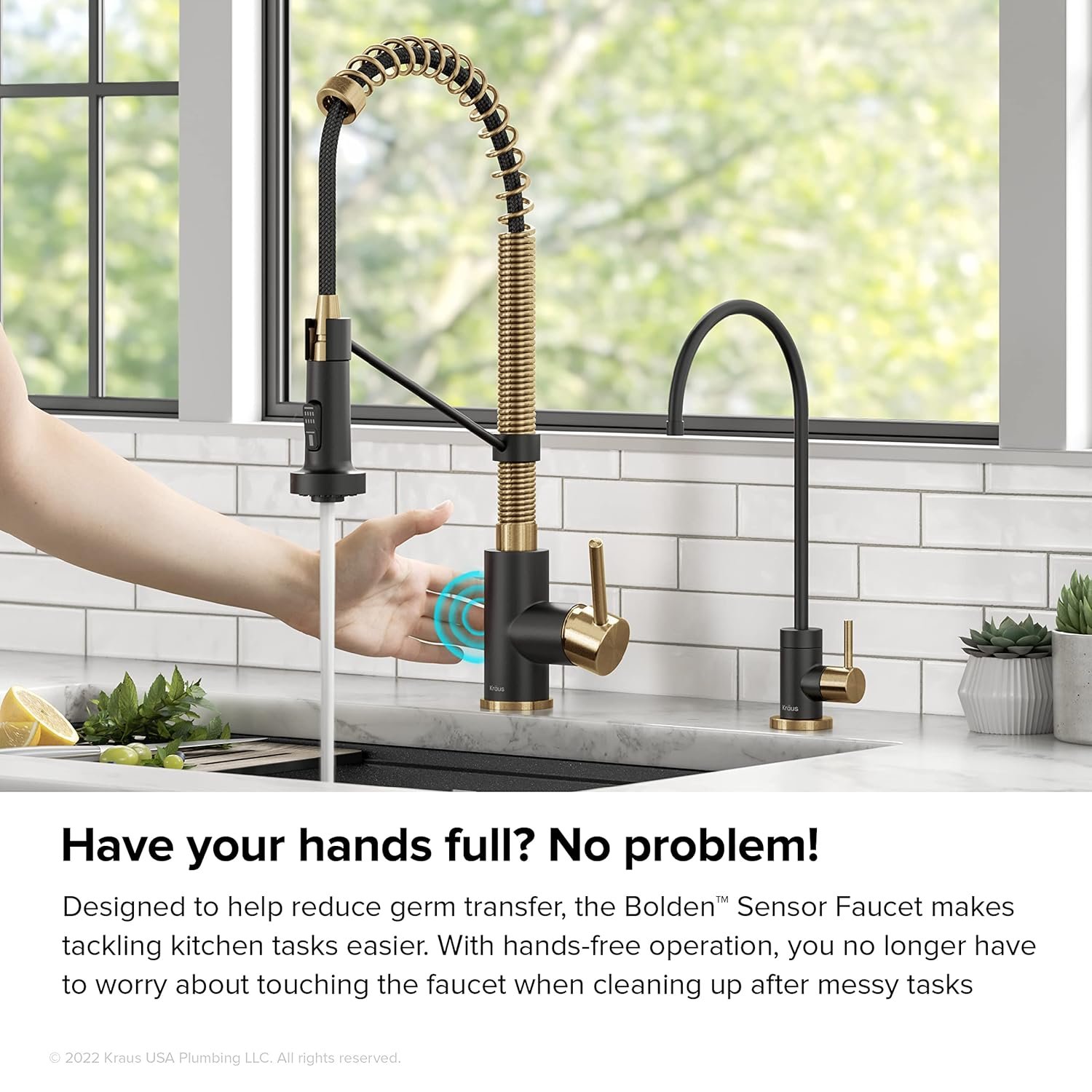 KRAUS Bolden Touchless Sensor Commercial Style 2-Function Single Handle Pull Down Kitchen Faucet in Brushed Brass/Matte Black, KSF-1610BBMB - Image 9