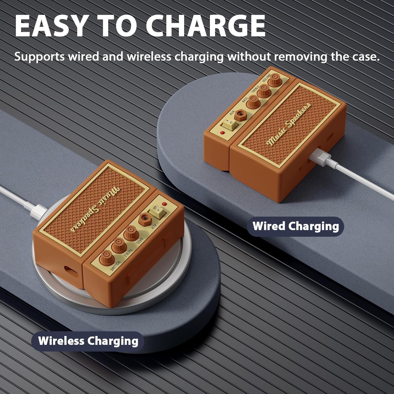 AirPods Pro 2nd Generation Case Cover with Cleaner Kit, Airpod pro case Guitar amp Retro Audio Design Soft Silicone Protective Cover for AirPods Pro 2 Case with Lanyard (2023/2022) Brown - Image 4