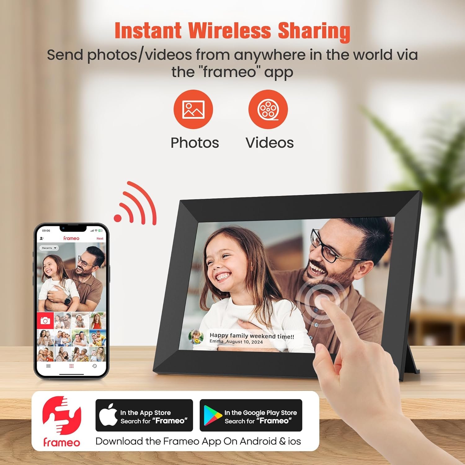 Frameo 10.1 Inch WiFi Digital Picture Frame with 32GB Memory, 1280 x 800 IPS Touch Screen Smart Electronic Photo Frame, Wall Mountable, Auto-Rotate, Share Photos/Videos Via Frameo App from Anywhere - Image 3