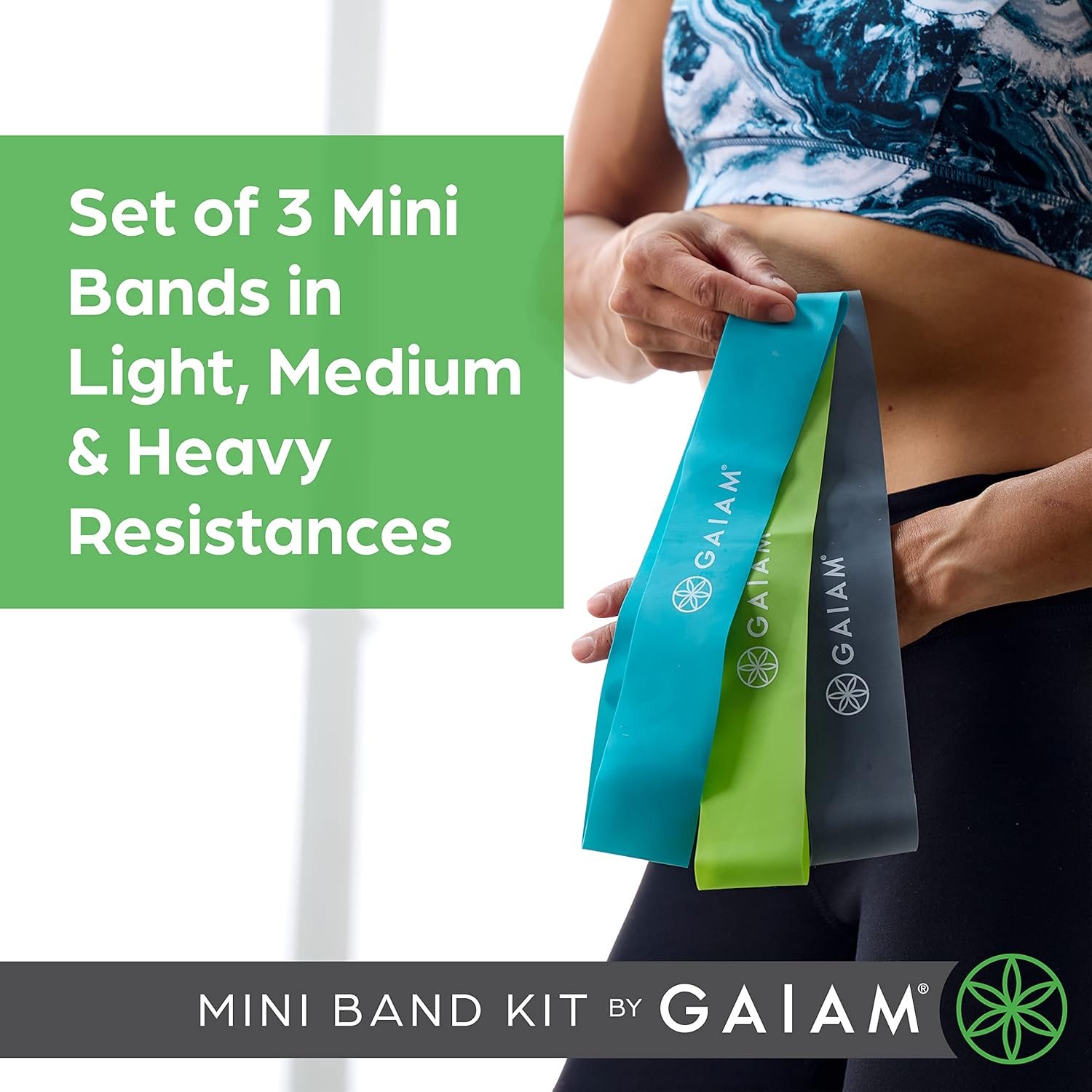 Gaiam Restore Mini Band Kit, Set of 3, Light, Medium, Heavy Lower Body Loop Resistance Bands for Legs and Booty Exercises & Workouts, 12" x 2" Bands - Image 3