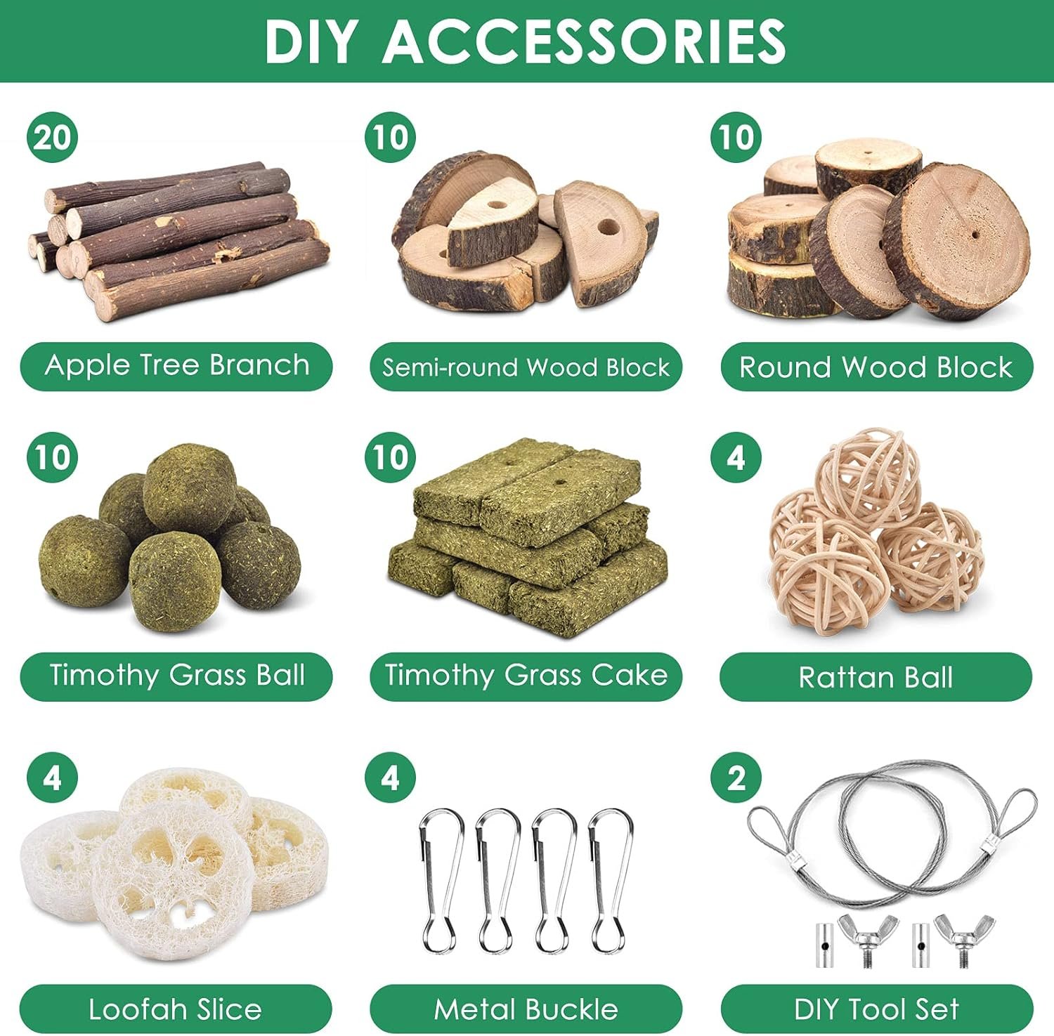 KATUMO Rabbit Chew Toys, 68 PCS DIY Hamster Chew Toys Kit Bunny Teeth Care Molar Toys Ideal for Rabbit, Guinea Pig, Chinchilla, Hamster, Squirrel, Gerbils Etc Small Rodent Pets' Teeth Grinding - Image 3