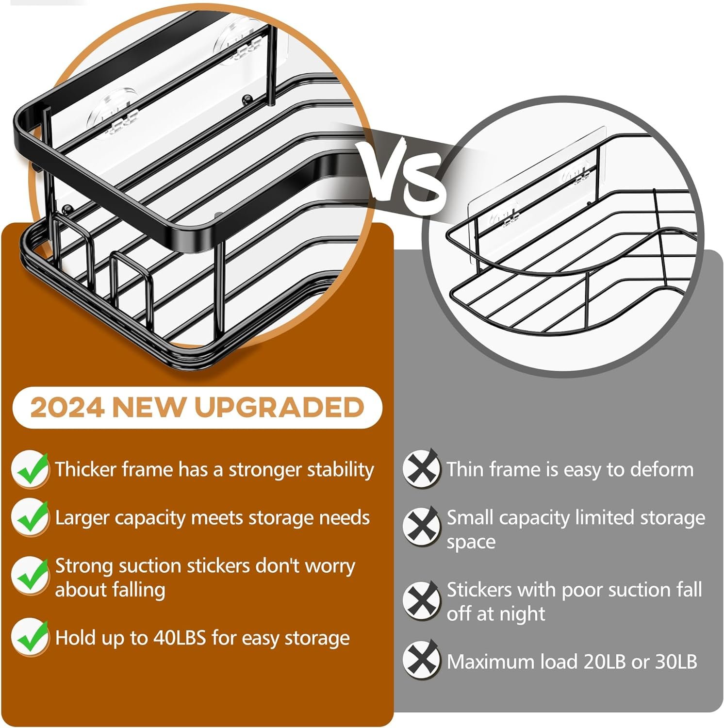 MAXIFFE Shower Caddy, 3-Pack Shower Organizer with Soap Holder, Corner Shower Caddy with 8 Hooks, Wall Mounted Shower Shelf for Bathroom, Kitchen, Countertop, Black - Image 7