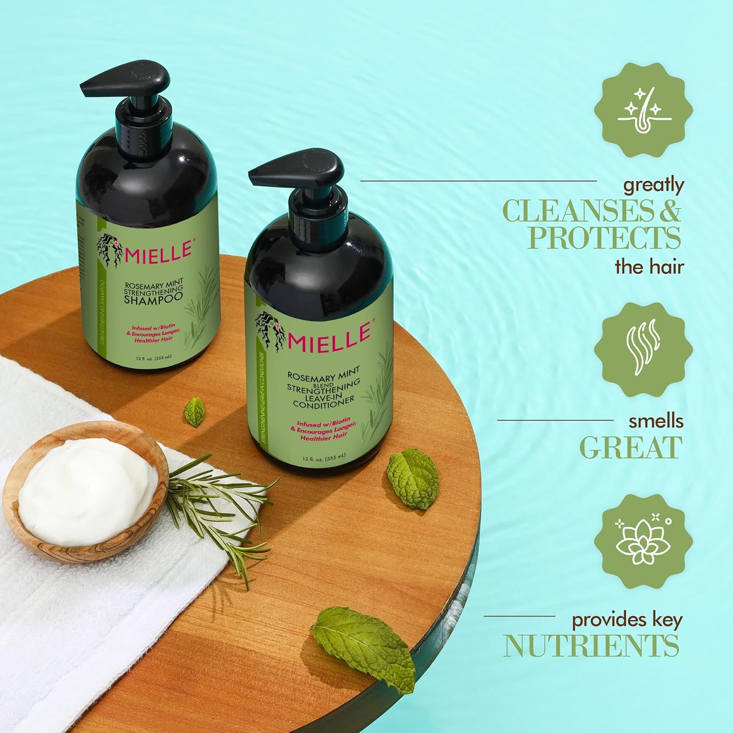 Mielle Organics Rosemary Mint Strengthening Hair Oil and Shampoo - Image 7