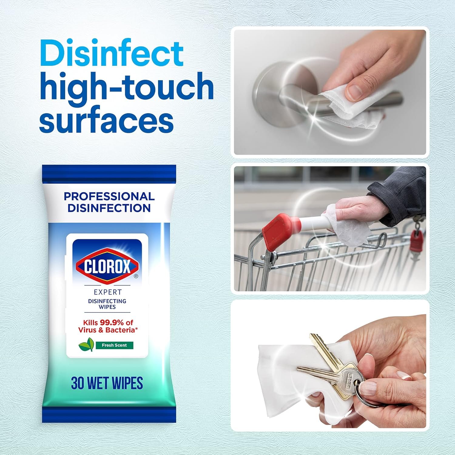 Clorox Expert Disinfecting Antibacterial Wipes, Fresh Scent, 30 Wipes x 12 Packs (Total 360 Wipes) - Image 4