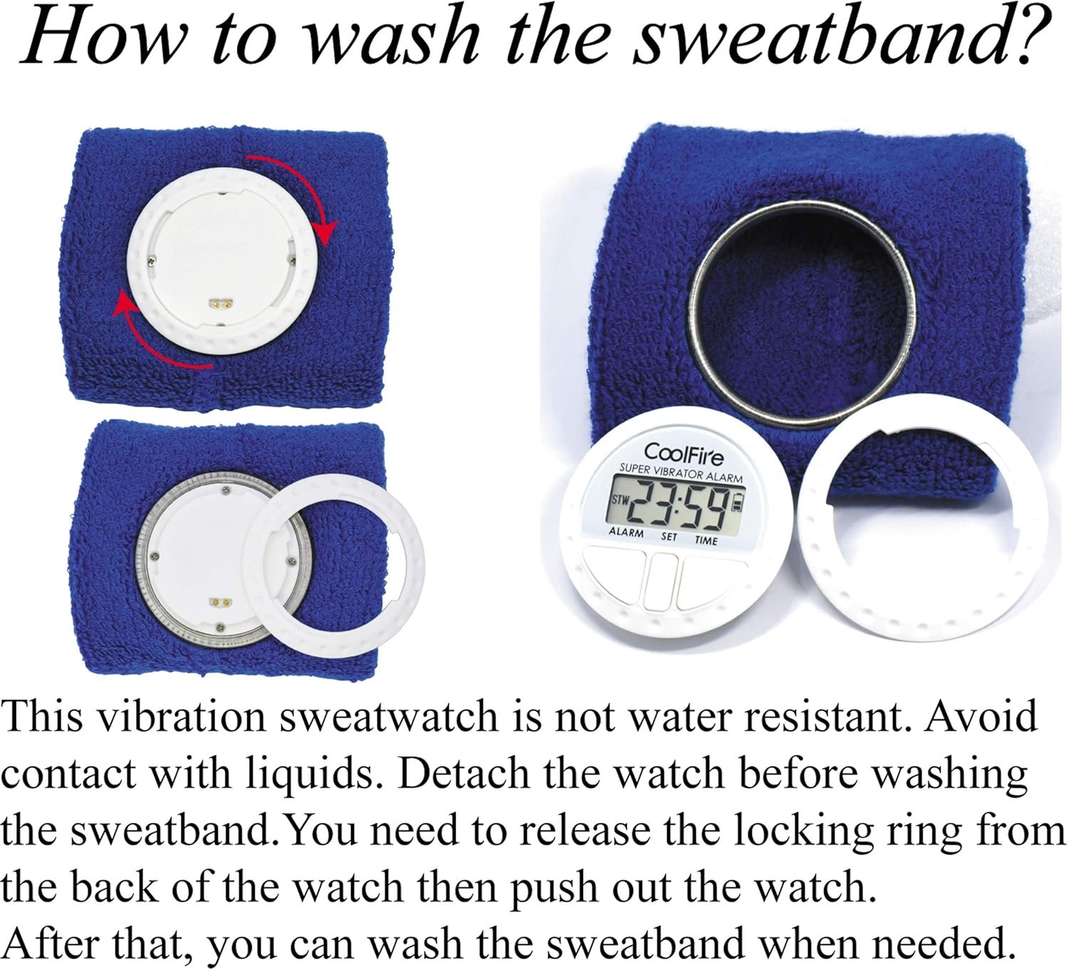 Coolfire Vibrating Alarm Clock - Silent Alarm Wristband Vibrating Alarm Watch. Silent Wrist Shock Alarm Clock. Vibration Alarm Bracelet Alarm Clock Deep Sleeper & Vibrate Alarm (Blue) - Image 10