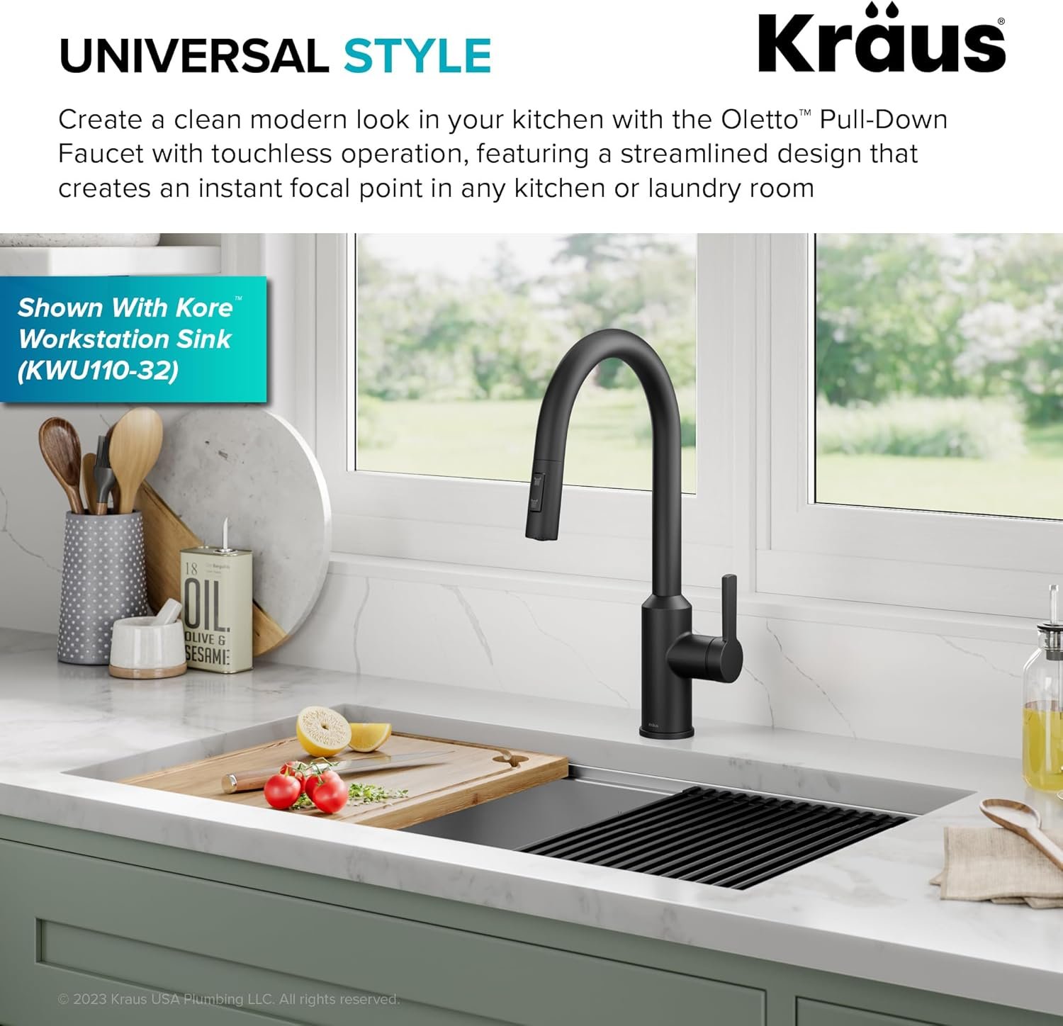 KRAUS Oletto Touchless Sensor Pull-Down Single Handle Kitchen Faucet in Matte Black, KSF-2830MB - Image 9