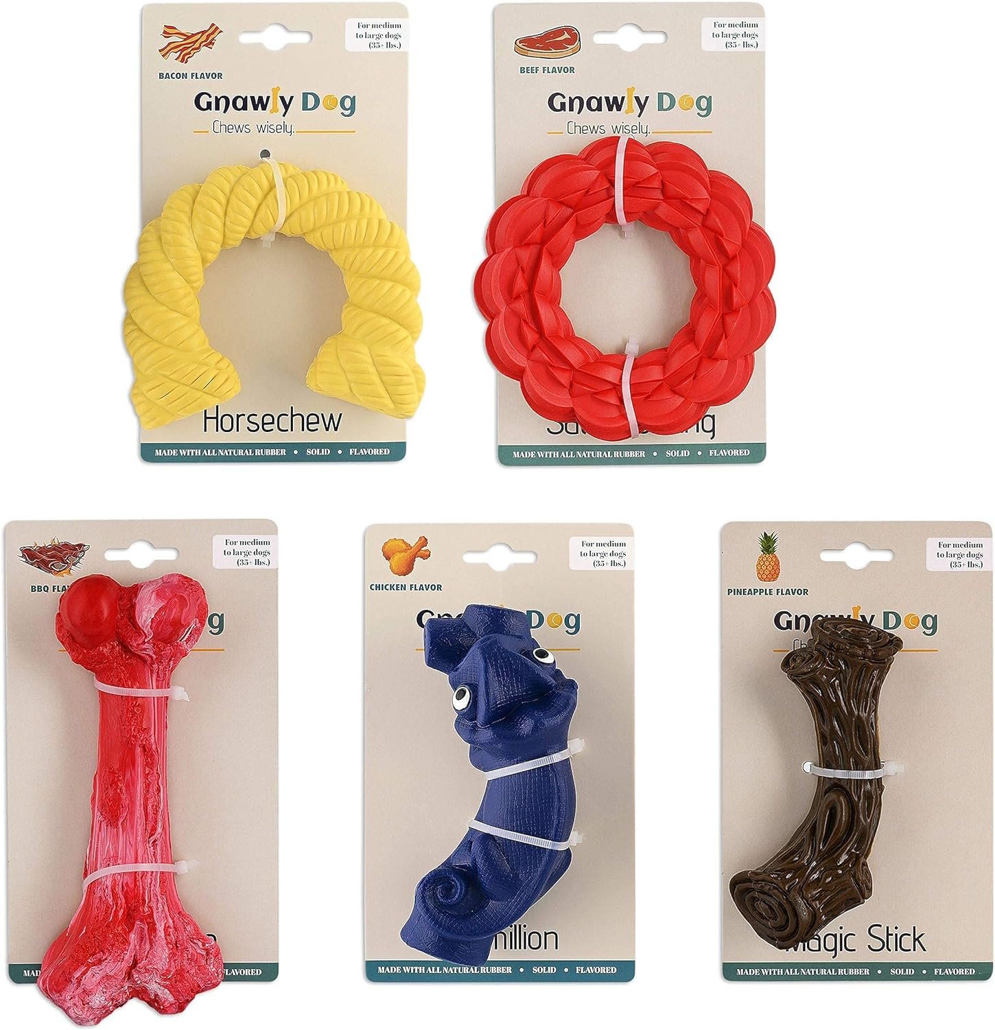 Chew Toys for Aggressive Chewers, 5 Pack, Flavor Infused Heavy Duty Rubber Bones, Ring, Antlers, Ropes and Animal, Indoor and Outdoor Play for Medium to Large Breeds - Image 3