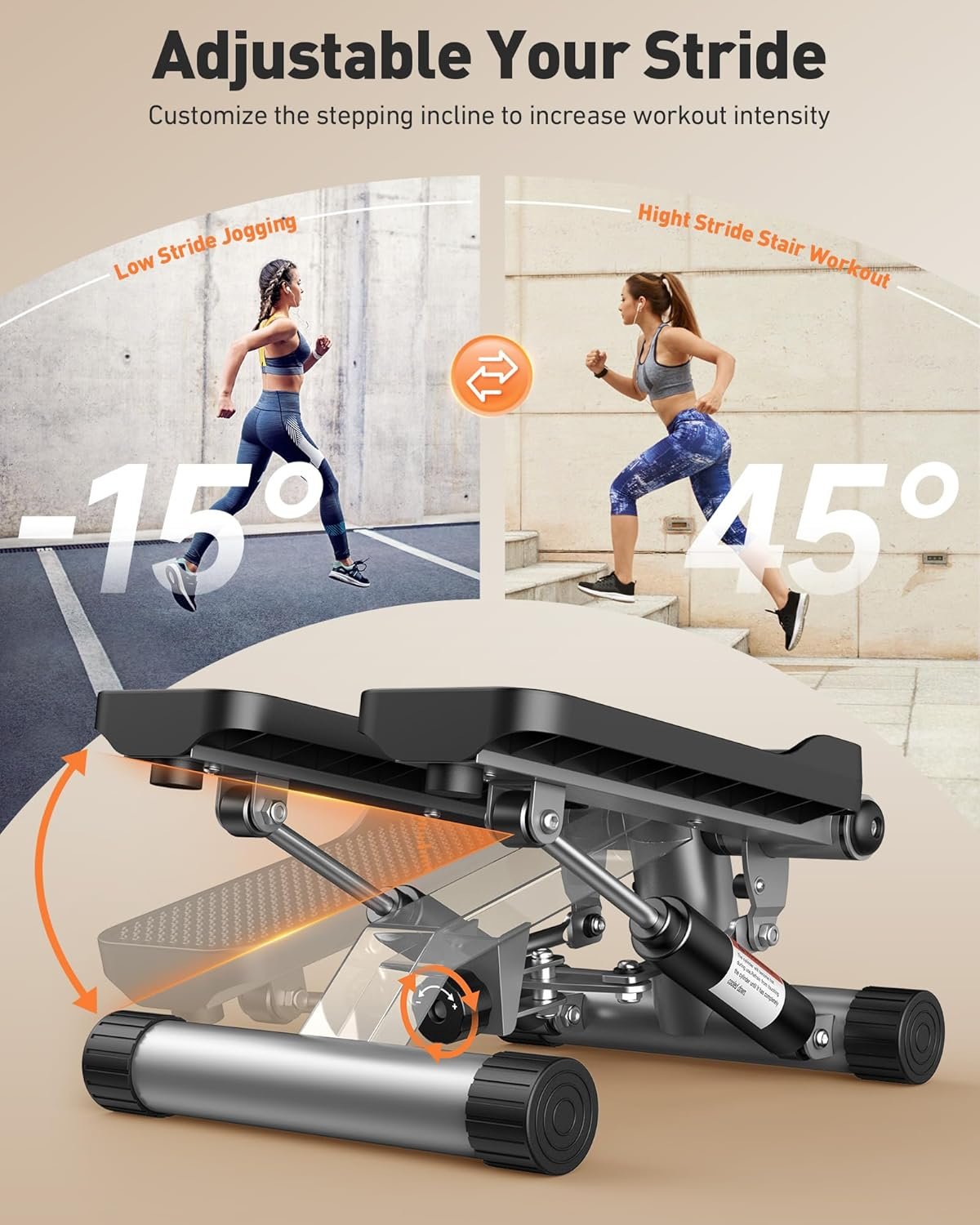 Sportsroyals Stair Stepper for Exercise, Mini Steppers with Resistance Band, Hydraulic Fitness Stepper Exercise Home Workout Equipment for Full Body Workout, 330lbs Weight Capacity - Image 4
