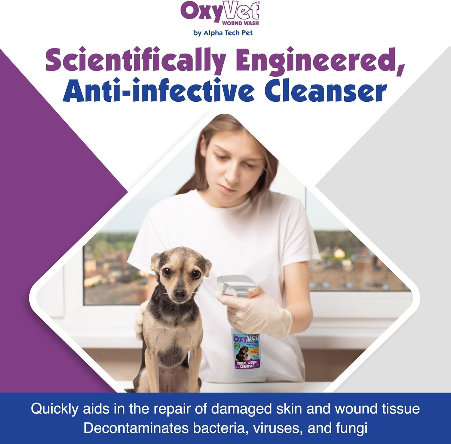 OxyVet Wound Wash for Dogs | Excellent Cleansing Agent | Non-Irritating to Skin and Eyes | Wound Cleanser | Non-Staining Wound and Skin Care | 16 Fl Oz Pet First Aid Spray Bottle - Image 5