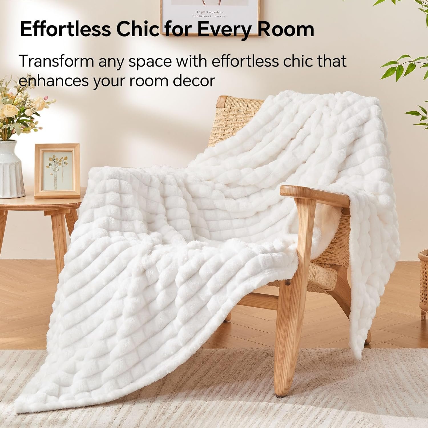 BEDELITE White Throw Blanket for Couch and Bed- Super Soft and Warm 3D Checkered Fluffy Fuzzy Fleece Blanket, Luxurious Plush Cozy Blanket for Room Decor Fall and Winter, 50x60 inches - Image 5