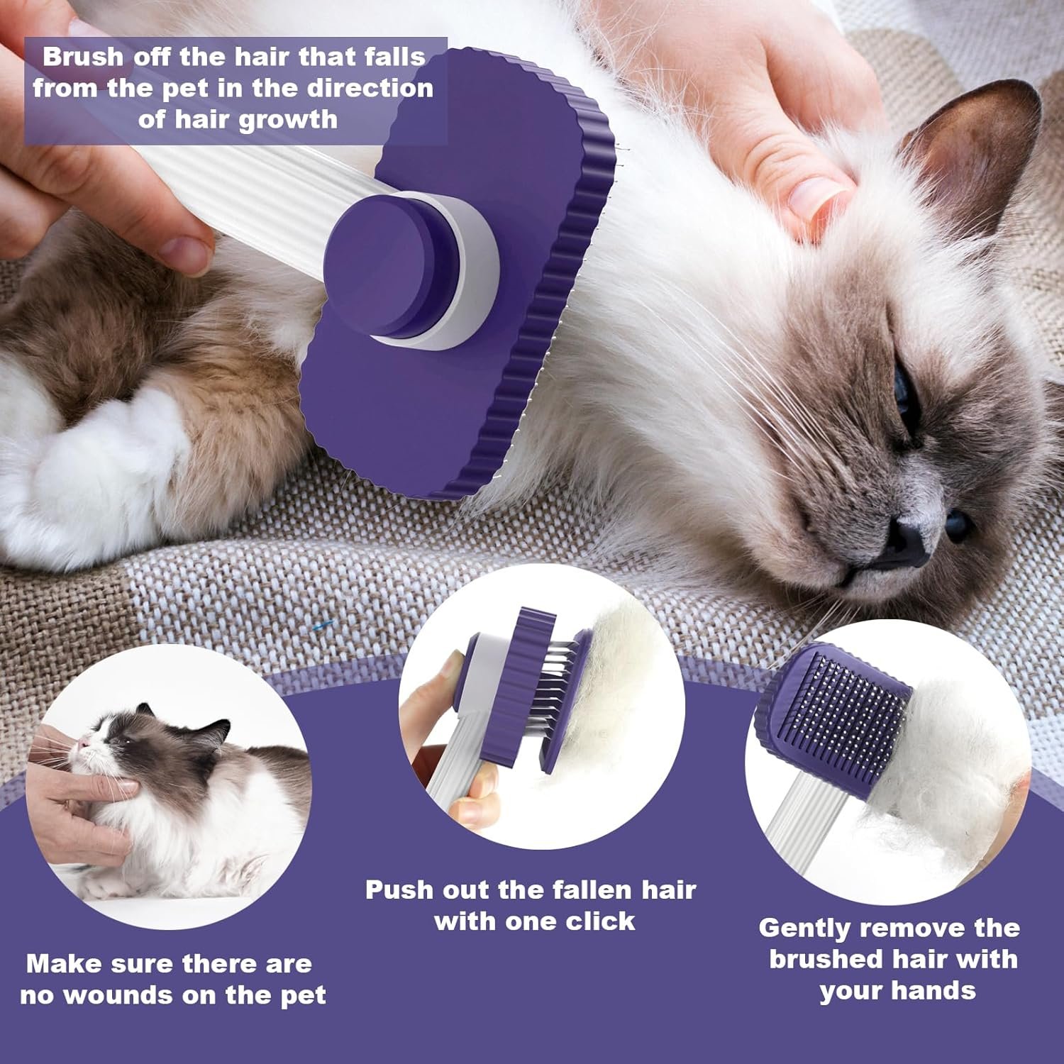 Cat brush, Cat Brush for Long or Short Haired Cats, Remove Loose Fur and Mats, Rounded Pins Reduces Painful Pulling, Not for Tangle and Curly Fur, Dark Blue - Image 6
