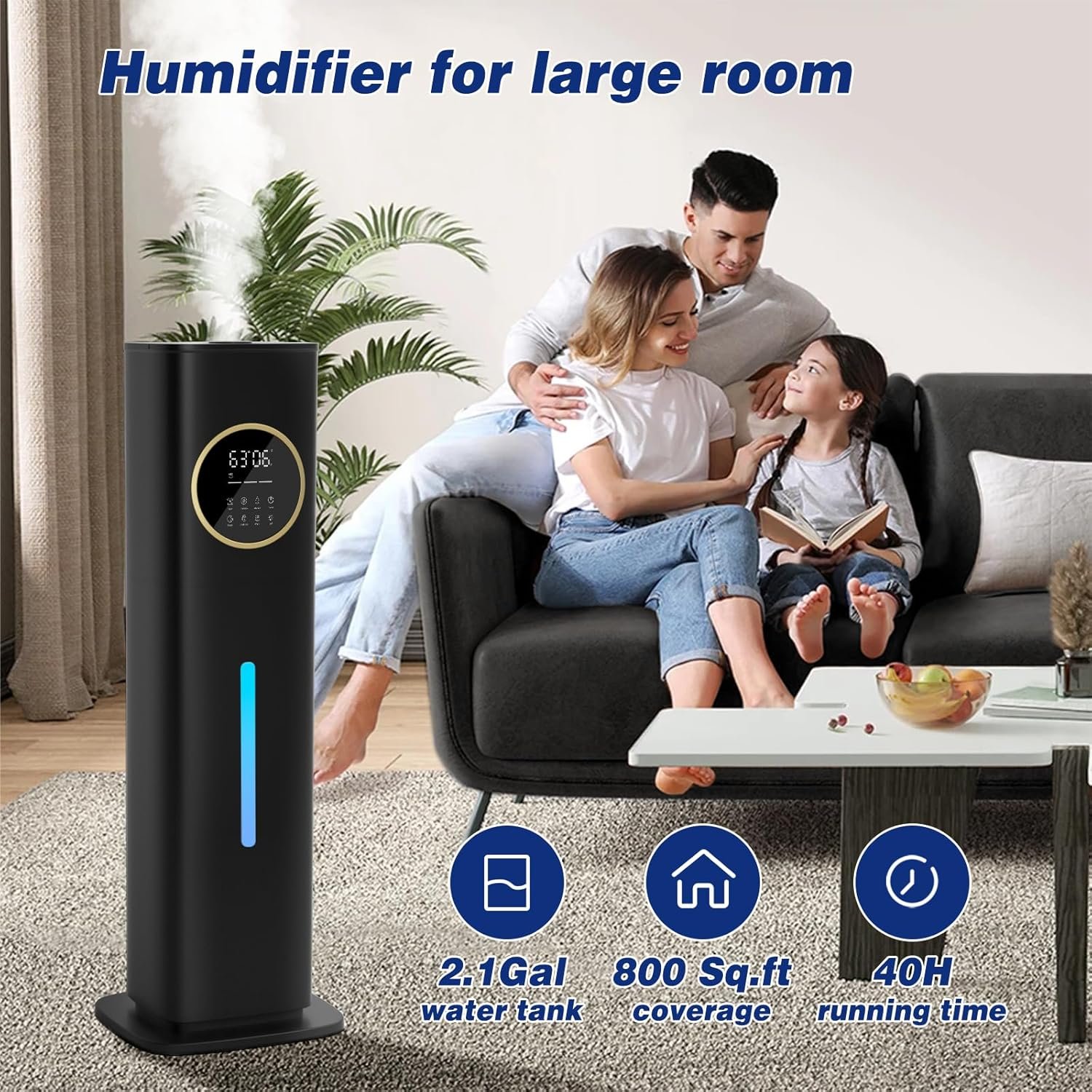 Humidifiers for Bedroom, 2.1Gal/8L Humidifiers for Home, Humidifier large room with Essential Oil Diffuser, Top Fill Whole House Cool Mist Humidifiers for Plants Baby Kids Adults(Black) - Image 3