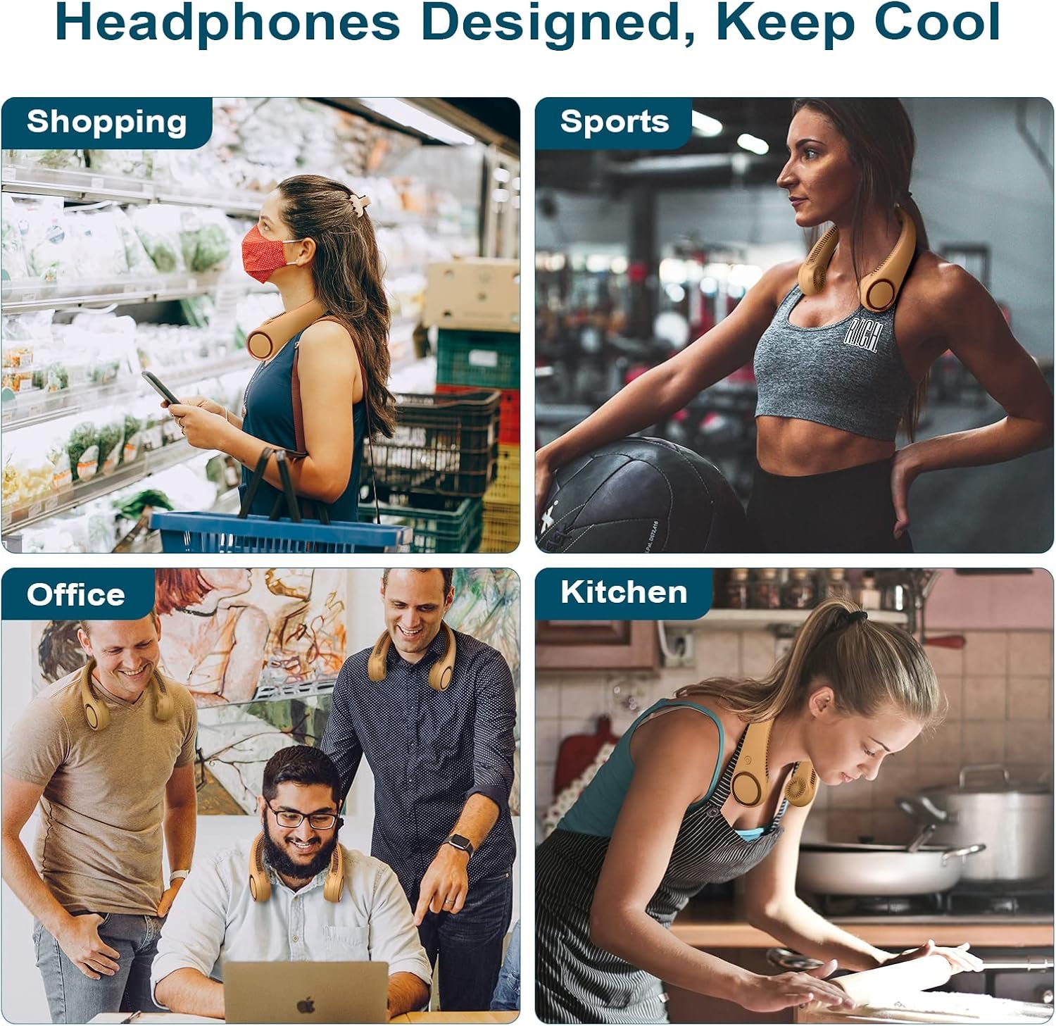 CIVPOWER Neck Fan: Portable Personal Neck Cooling Rechargeable Bladeless Fan - Hands Free 3 Speed 4000 mAh Battery USB Operated Wearable Headphone Design - for Men Women Outdoor Indoor Caramel - Image 10