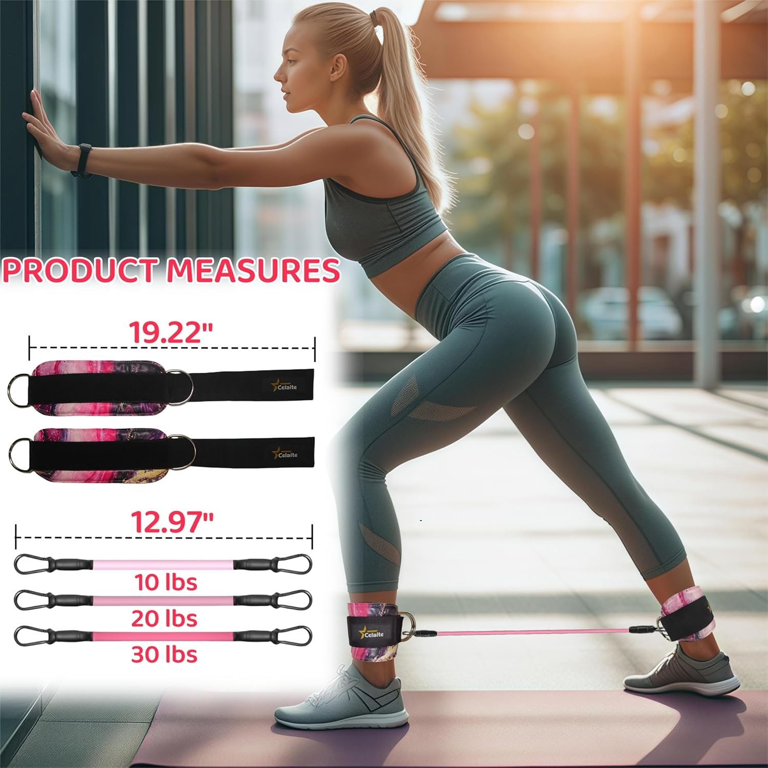 Ankle Resistance Bands with Cuffs, Ankle Straps with Resistance Bands for Working Out, Portable Booty Bands for Working Out, Kick Back Exercise Bands (10, 20, 30 lbs) & a Mesh Bag - Image 5