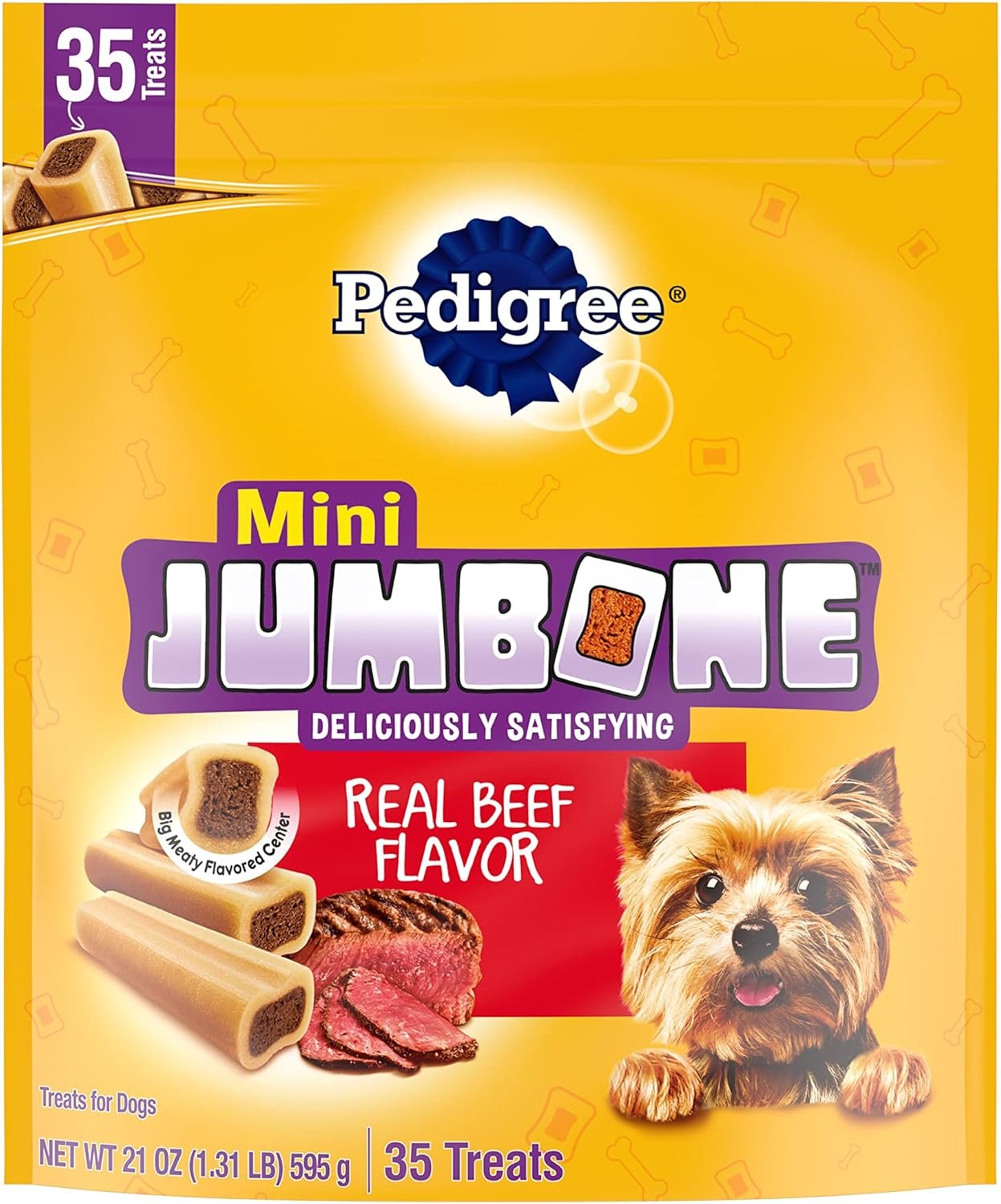 PEDIGREE MINI JUMBONE Small Dog Treats Real Beef Flavor, 21 oz. Pack (35 Treats) - Image 2