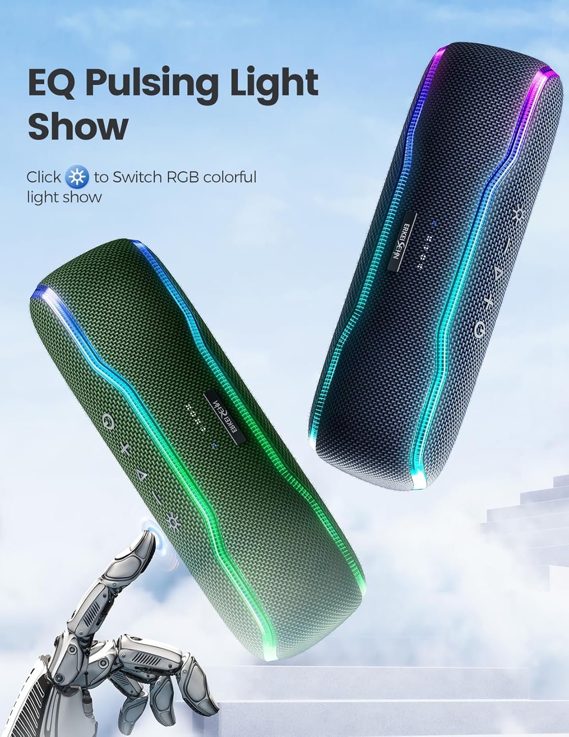 Portable Bluetooth Speaker, IPX7 Waterproof Wireless Speaker with Colorful Flashing Lights, 25W Super Bass 24H Playtime, 100ft Range, TWS Pairing for Outdoor, Home, Party, Beach, Travel - Image 7