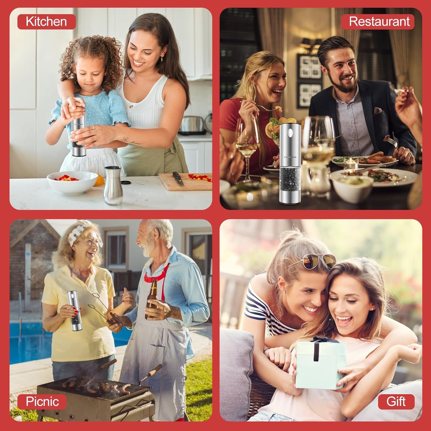 Upgraded Larger Capacity Electric Salt Pepper Grinder Stainless Steel Pepper Grinder with LED Light, Rechargeable Automatic Salt or Pepper Mill Features Adjustable Coarseness - Image 9