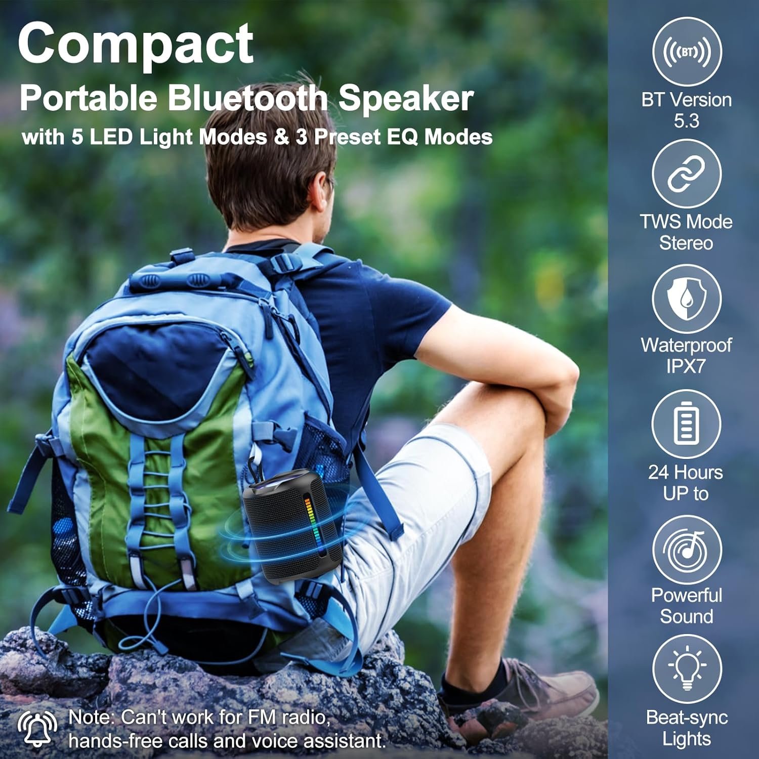 PoP voice Portable Wireless Bluetooth Speaker,50W Peak Stereo Sound Shower Speaker,IPX7 Waterproof Speaker with Deep Bass,RGB Light,Preset EQ,TWS,for Home/Camping/Gifts, BT5.3 Speaker,Up to 24H - Image 7