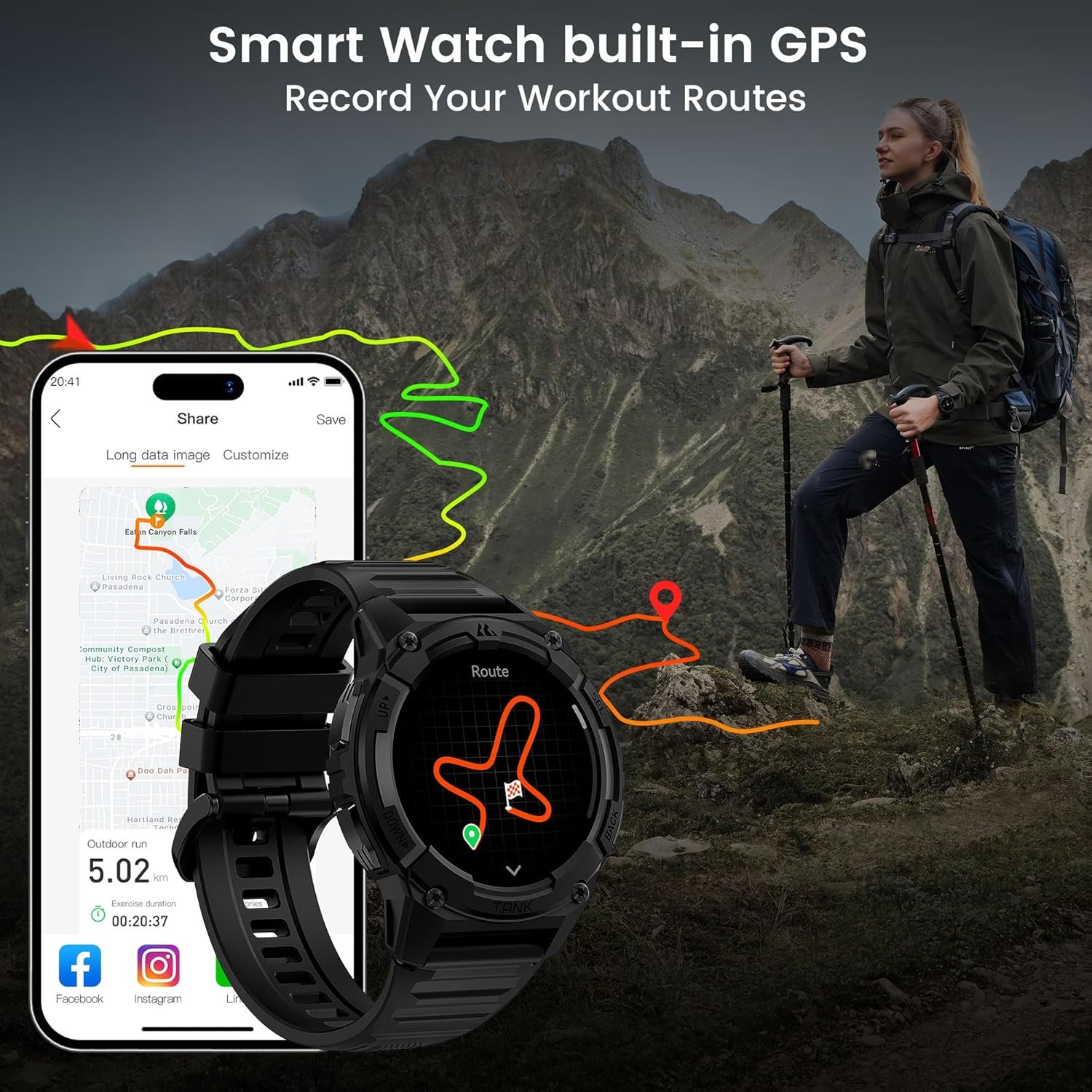 KOSPET Tank S2 Smart Watch for Men Women GPS, 5ATM Waterproof, Pressure/Altitude/Compass, 1.32" AMOLED Display Fitness Tracker(Answer/Make Call), AI Voice Assistant, 24H Sleep/Hear Rate Monitor - Image 3