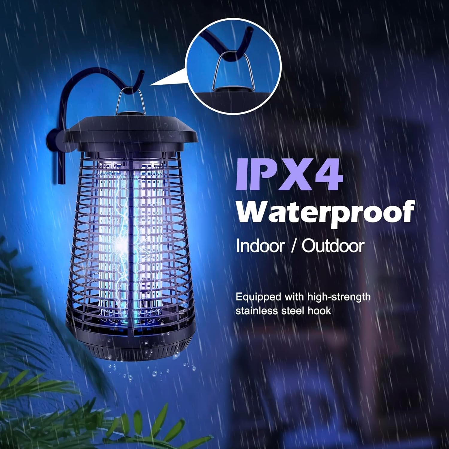 Bug Zapper Outdoor, Electric Mosquito Zapper,Fly Zapper,Odorless and Physical Mosquito Killer,Bug Zapper Indoor with Waterproof Non-Toxic,4000V Electric Fly Zapper for Backyard Patio Home - Image 4