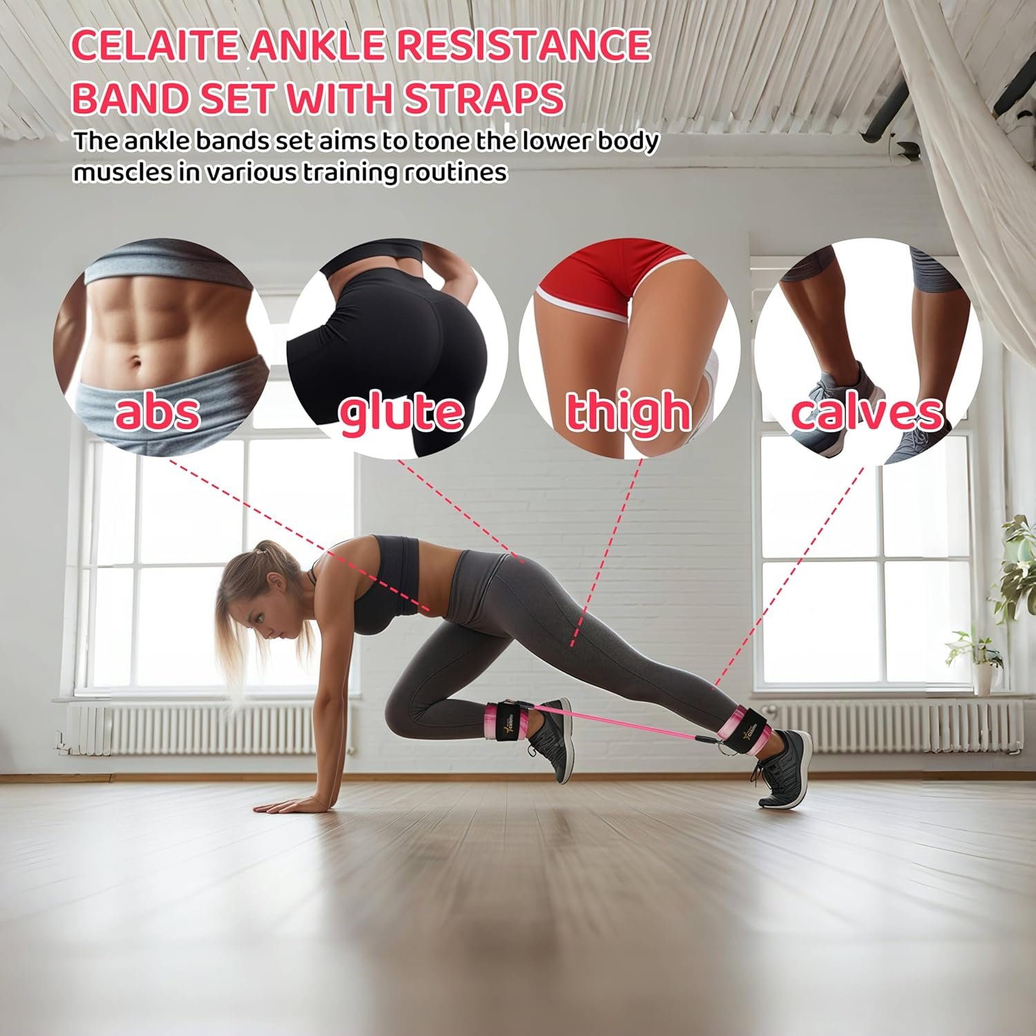 Ankle Resistance Bands with Cuffs, Ankle Straps with Resistance Bands for Working Out, Portable Booty Bands for Working Out, Kick Back Exercise Bands (10, 20, 30 lbs) & a Mesh Bag - Image 6