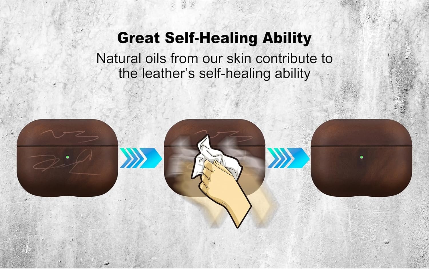 MAOGOAM for AirPods Pro 2nd Generation Leather Case Cover with Button, Genuine Oil Wax Crazy Horse Cowhide Leather Case for Airpods Pro 2, Indiana-Jones Style, The Front LED Visible,Dark Brown - Image 6