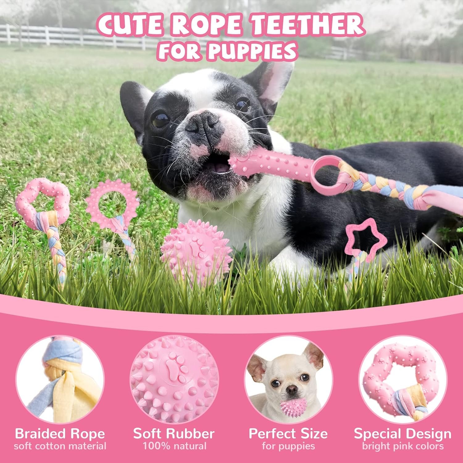 Puppy Toys,6 Pack Puppy Chew Toys for Teething Small Breed,Cute Pink Small Dog Chew Toys,Soft Rubber Durable Dog Teething Toys,Puppy Teething Toys for Small Puppies, Dog Toys Set - Image 3