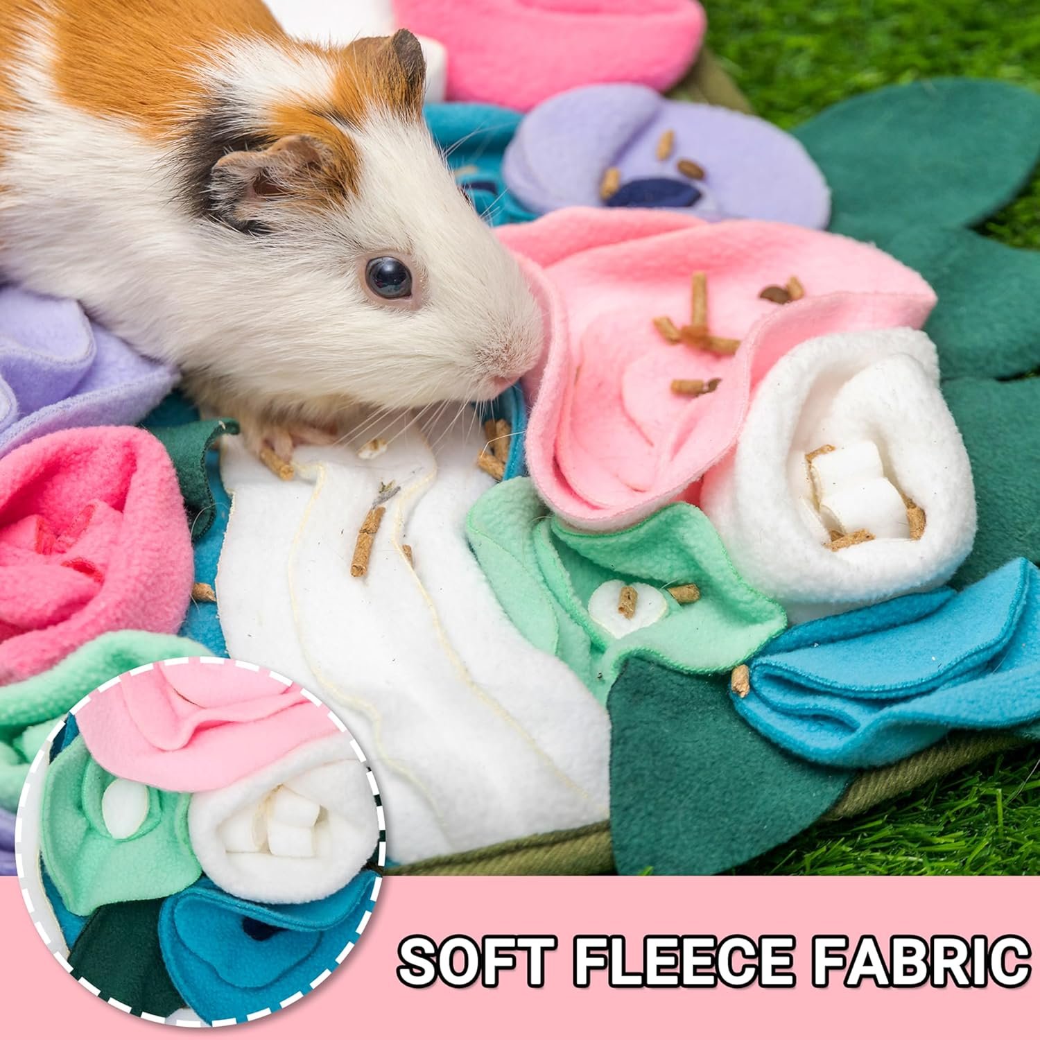 CUSOZWO Small Animal Foraging Mat Toys for Guinea Pig Hedgehog Rabbit Bunny Rat Chinchilla Hamster - Cute Flower Interactive Enrichment Pet Hay Feeders Cage Accessories - Image 5