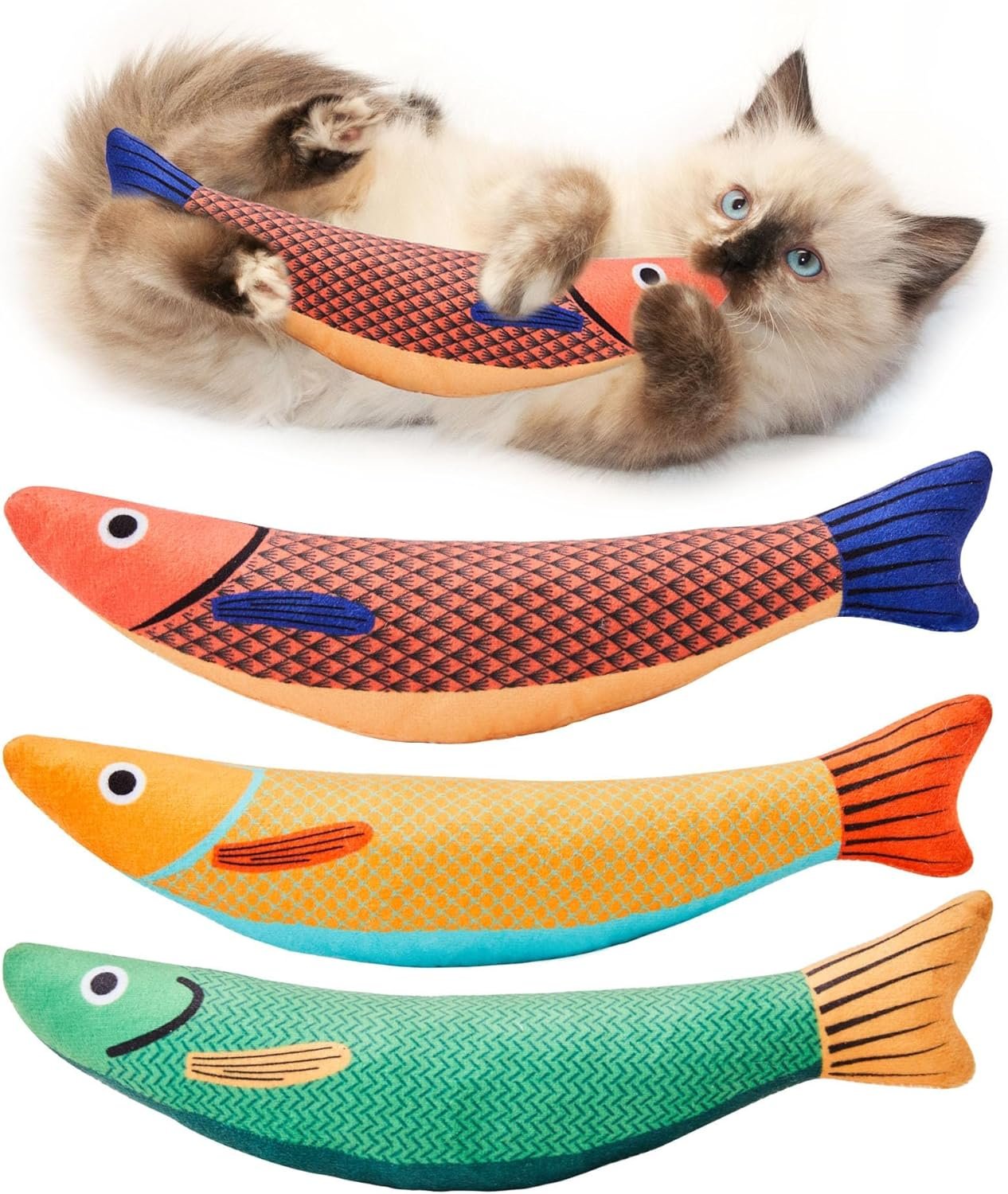 Potaroma Cat Toys Saury Fish, 3 Pack Catnip Crinkle Sound Toys Soft and Durable, Interactive Cat Kicker Toys for Indoor Kitten Exercise 9.4 Inches for All Breeds - Image 2