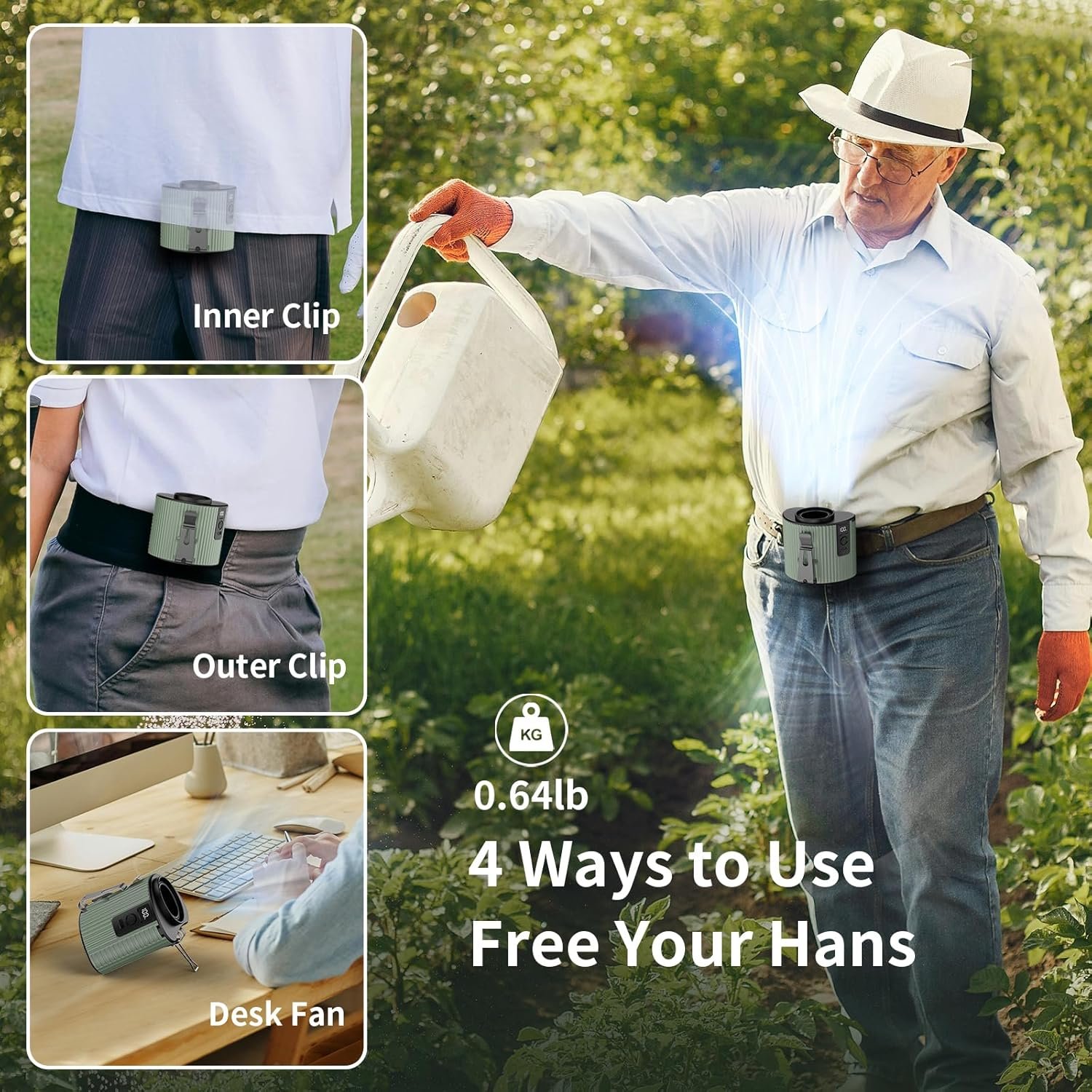 Socool 4000mAh Portable Waist Fan Clip on Wearable Belt Personal Fan Rechargeable Battery operated With 5 Speeds & Flashlight Neck Fan Hands-Free 20H Cooling For Outdoor Camping Travel - Image 4