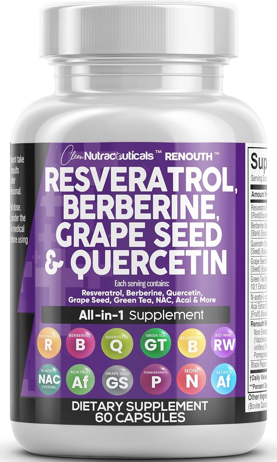 Resveratrol 6000mg Berberine 3000mg Grape Seed Extract 3000mg Quercetin 4000mg Green Tea Extract - Polyphenol Supplement for Women and Men with N-Acetyl Cysteine, Acai Extract - 60 Capsules - Image 2