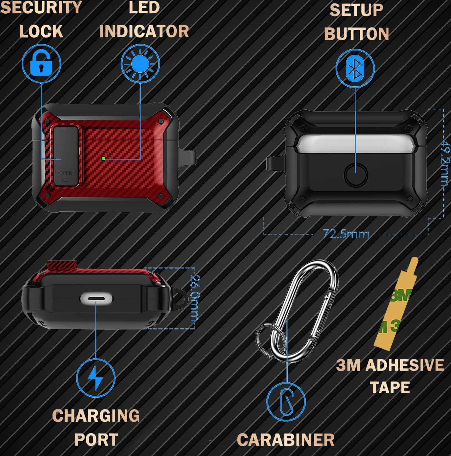 Olytop for Airpods Pro 2/1 Gen Case Cover with Lock Clip (2019/2022/2023), Rugged Locking Protective Case for Airpod Pro 2nd Generation Shockproof Armor Skin for Apple iPod Pro, Black/Red - Image 6