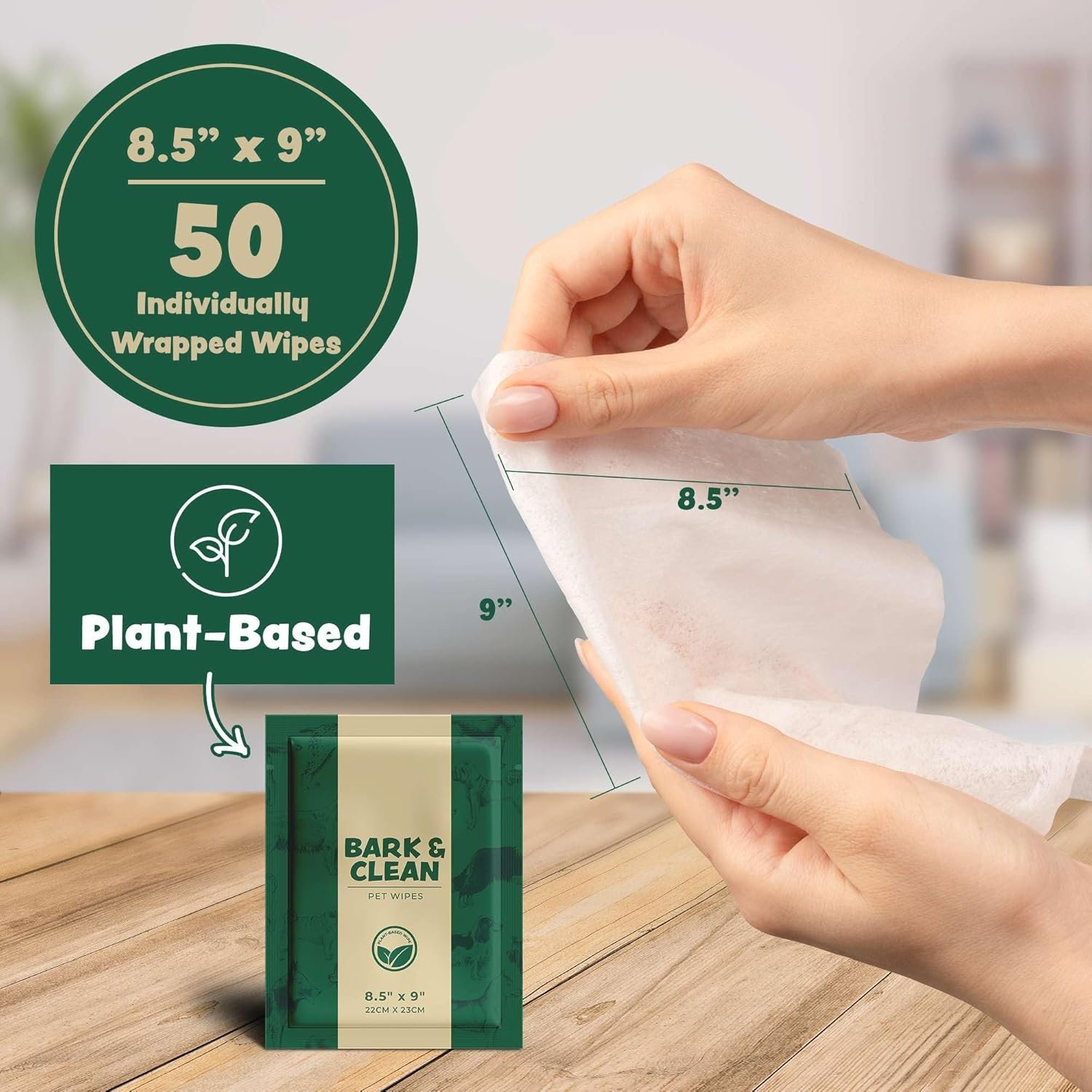Dog Wipes for Cleaning and Deodorizing - Box of 50 Individually Wrapped 8.5" x 9" Bamboo Pet Wipes - Compostable, Hypoallergenic Puppy Wipes - Dog Wipes for Paws, Butt, and Body - Image 3