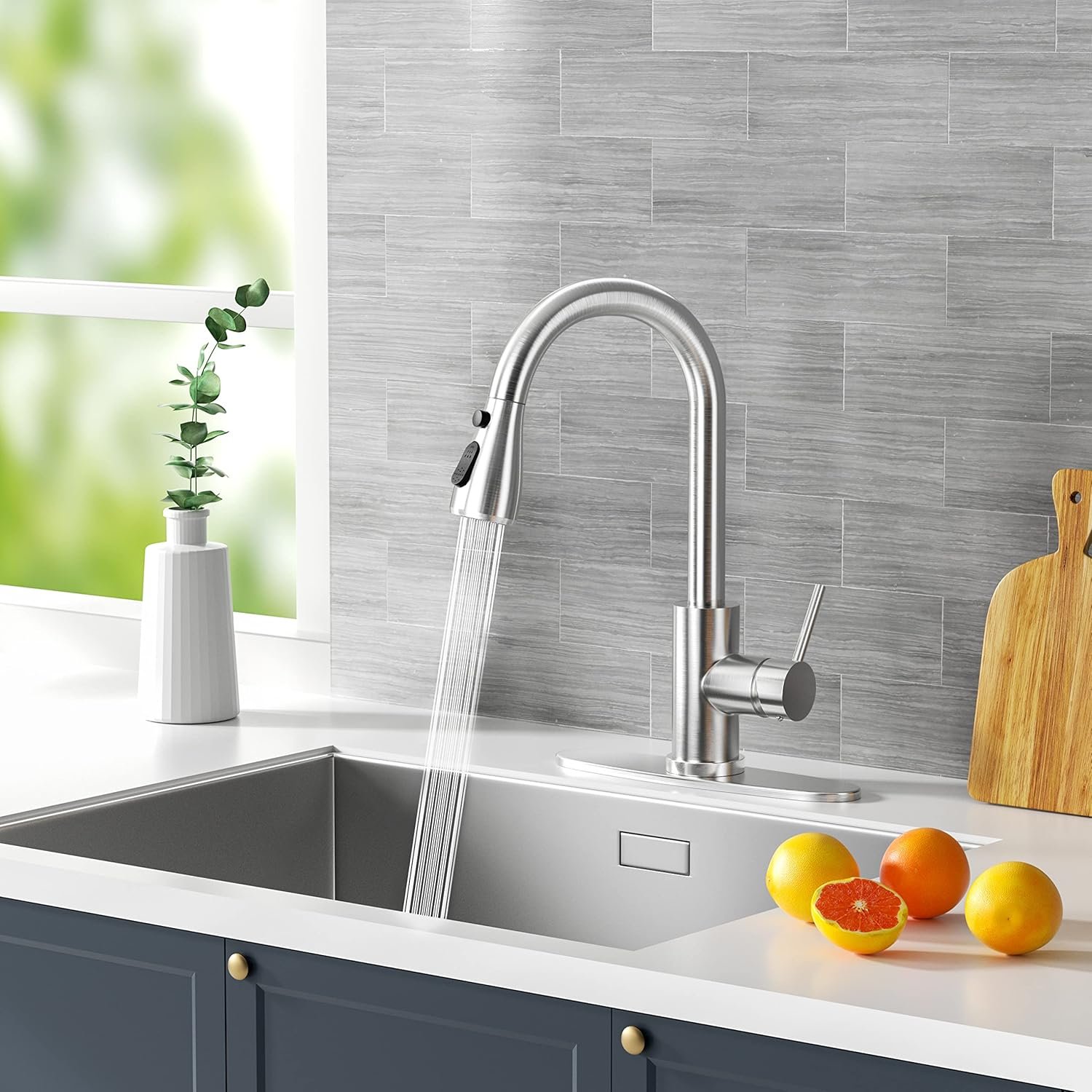 Kitchen Faucet with Pull-Down Spray Single Handle high arc Commercial Stainless Steel Brushed Nickel Kitchen Sink Faucet with Deck Suitable for bar Laundry RV Farmhouse (Brushed Nickel) - Image 6