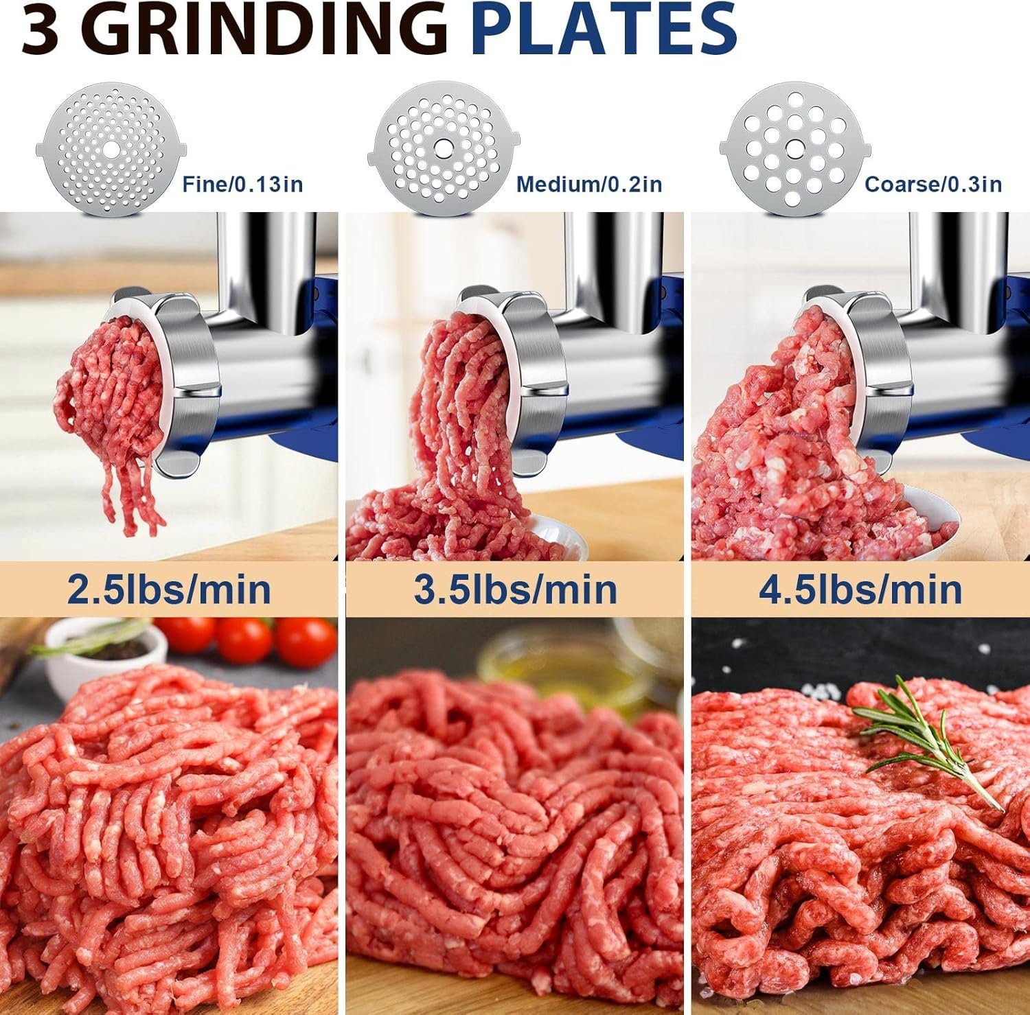 3000W Electric Meat Grinder Sausage Maker Machine Food Grinder with 3 Stainless Steel Sausage Stuffer Tube 3 Grinding Plates Hamburger Press Kubbe Kit for Home Kitchen - Image 4