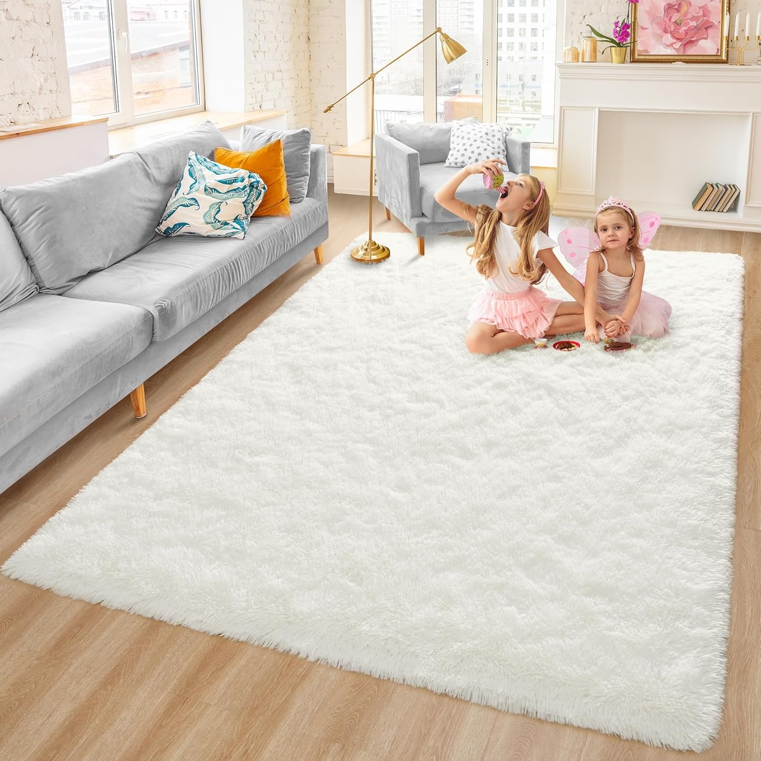 Rostyle Fluffy Cream White 6x9 Area Rugs for Living Room,Large Living Room Carpet,Big Shaggy Rugs for Bedroom,Thick Fuzzy Dorm Rug,Soft Indoor Floor Rug for Kids Room Decor Aesthetic - Image 2