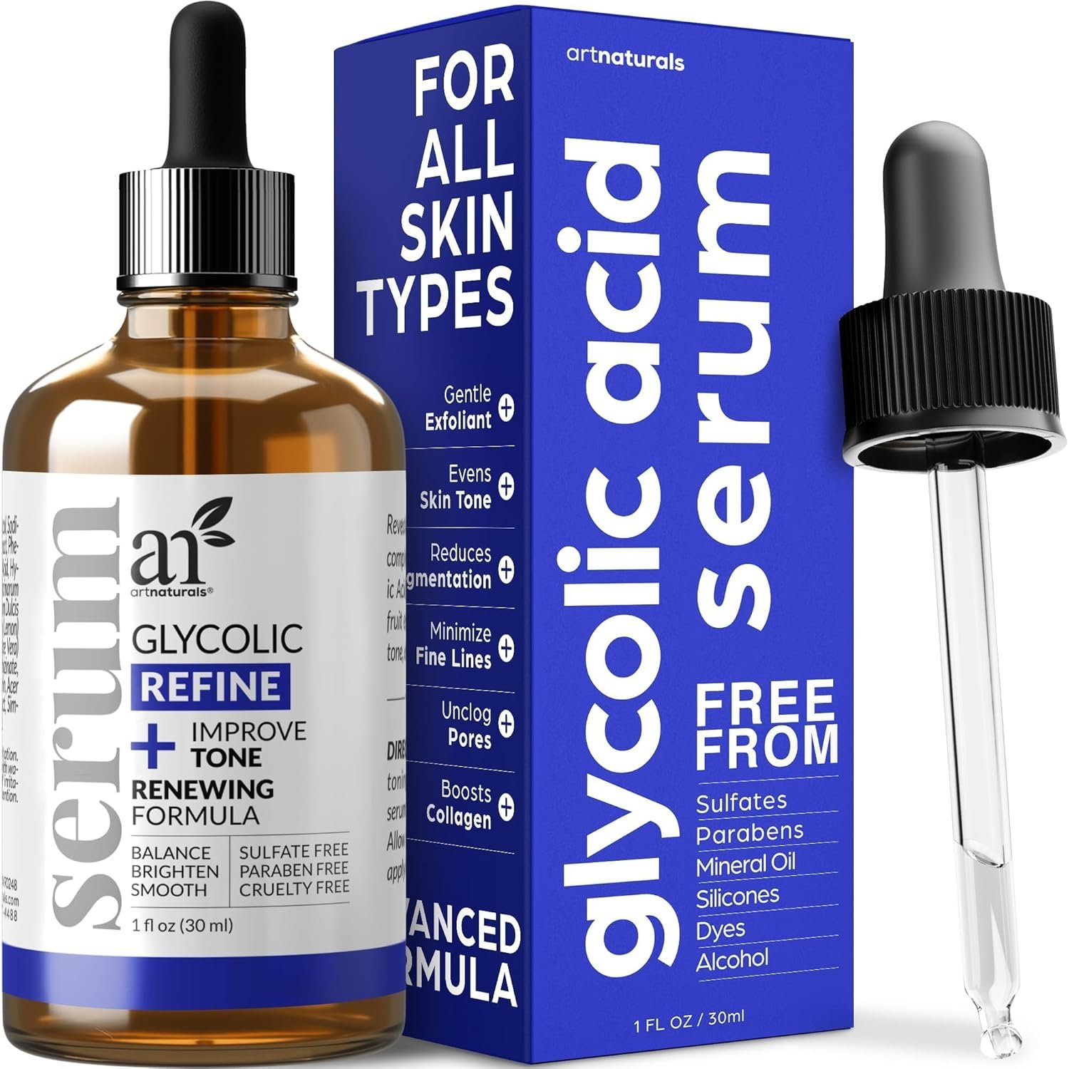 artnaturals Glycolic Serum - Face Serum - Vitamin C and Aloe Vera - Exfoliates and Minimizes Pores, Reduce Acne, Breakouts, and Appearance of Aging and Scars -1 oz. - Image 2
