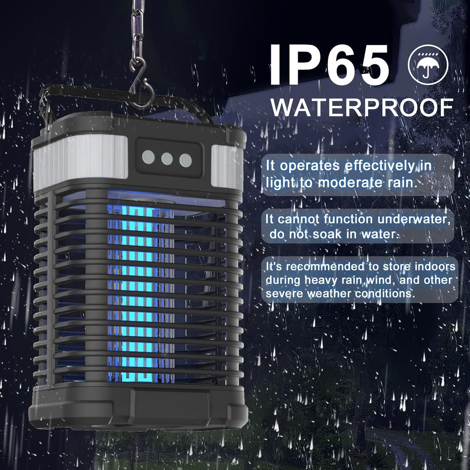 Solar Bug Zapper Outdoor Waterproof, Mosquito Zapper 2 in 1 Portable & Rechargeable Pest Control with 4000mAh Battery & LED Night Light, 4200V Electric Fly Zapper for Home, Patio, Backyard (Black) - Image 6